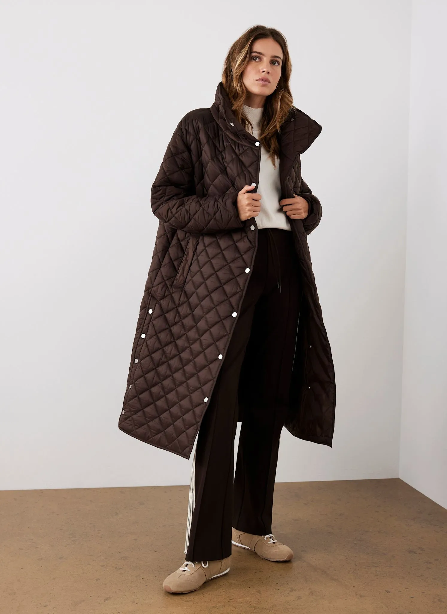 Brown Quilted Funnel Neck Coat sold by Mint Velvet