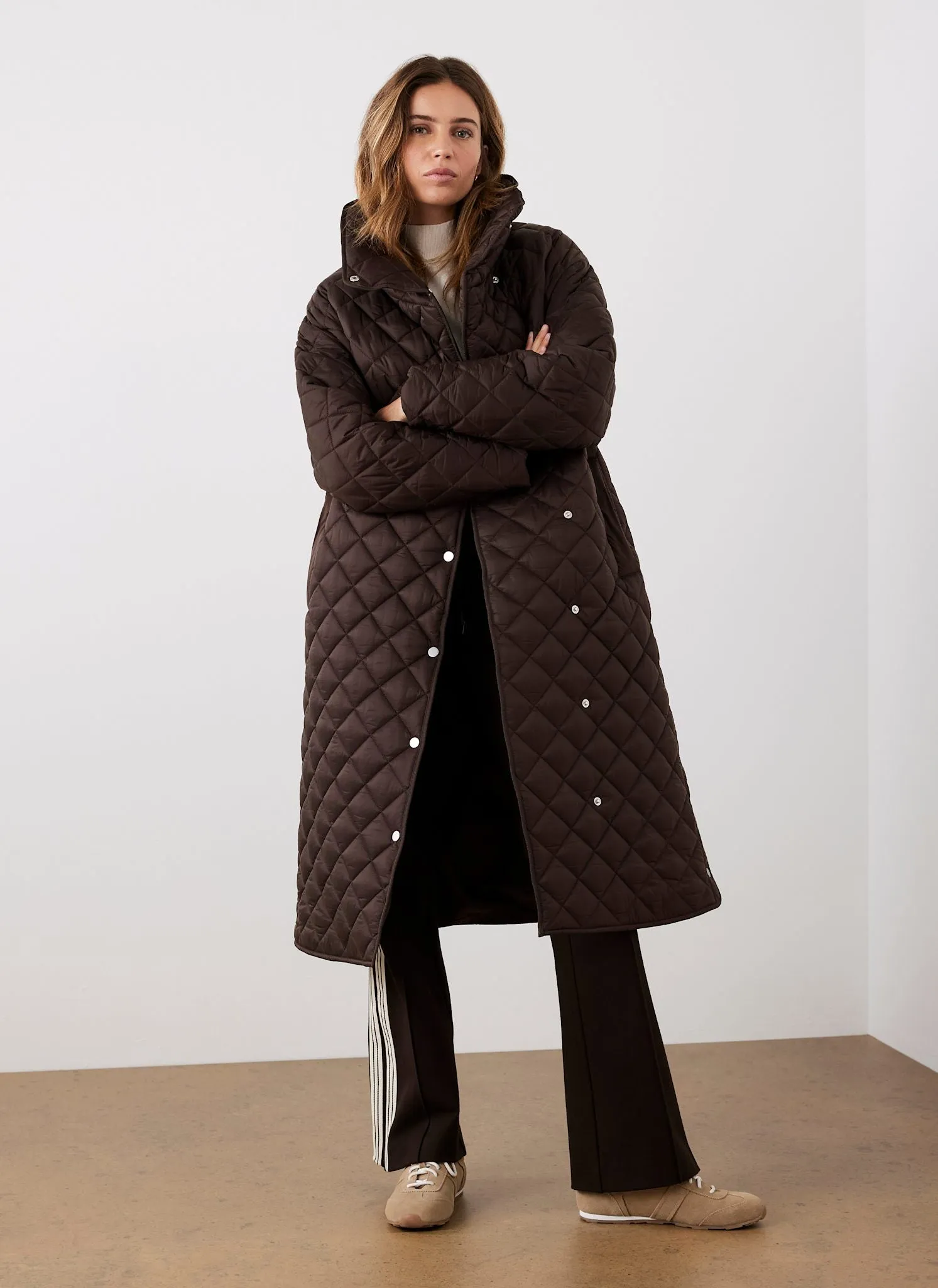 Brown Quilted Funnel Neck Coat sold by Mint Velvet product image thumbnail 3