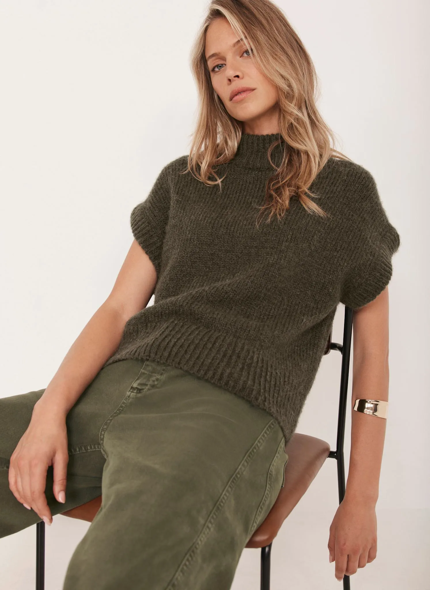 Khaki Wool Blend Knit Top sold by Mint Velvet