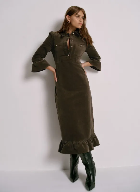 Khaki Corduroy Midi Dress sold by Mint Velvet