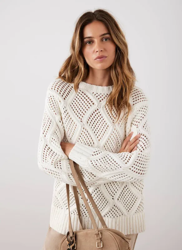 Cream Sequin Open Stitch Jumper sold by Mint Velvet