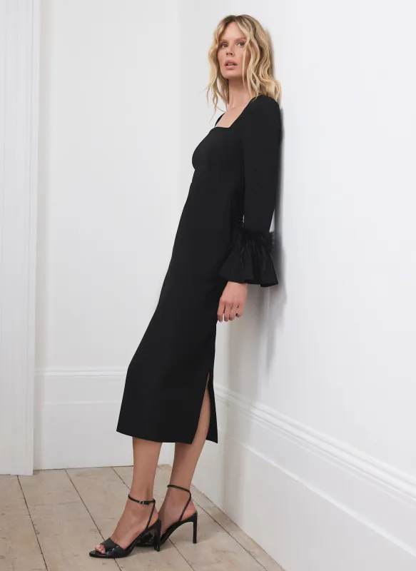 Black Feather Trim Midi Dress sold by Mint Velvet