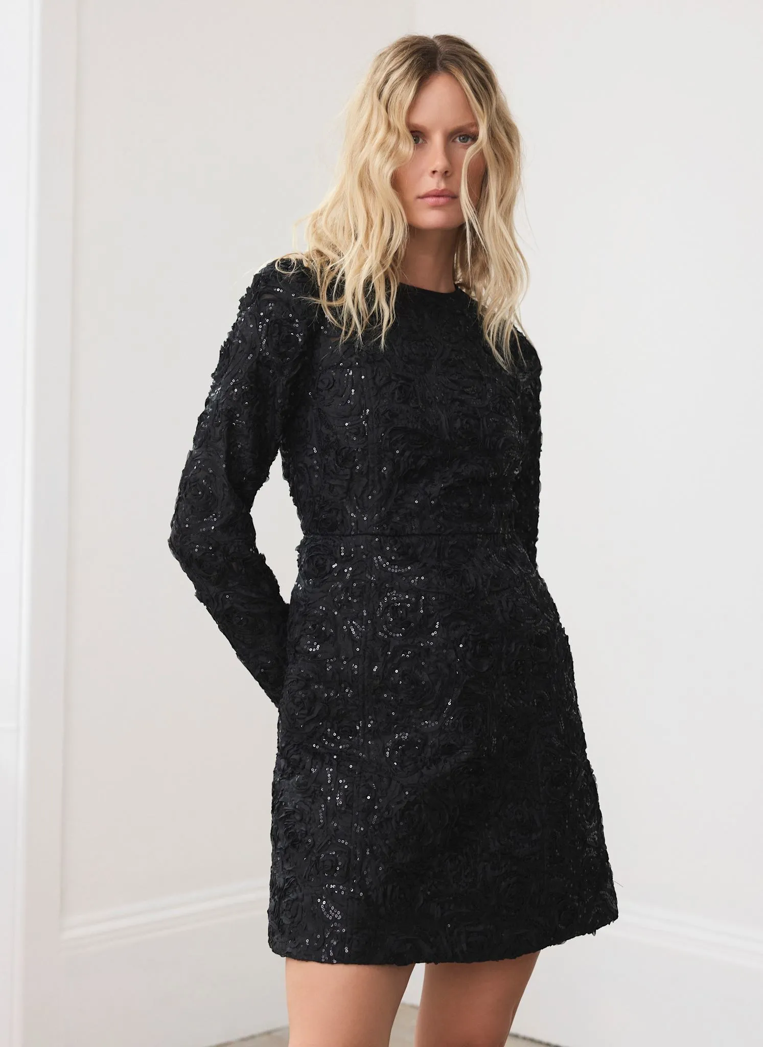 Black Sequin Applique Mini Dress sold by Mint Velvet