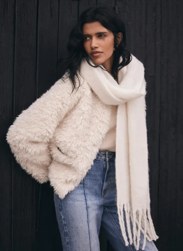 Cream Brushed Tassel Scarf sold by Mint Velvet