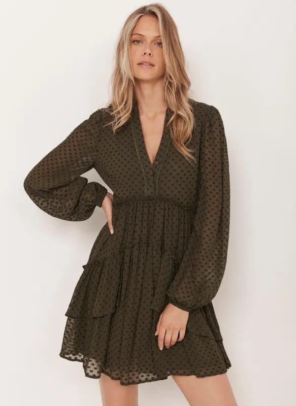 Khaki Jacquard Polka Dot Mini Dress sold by Mint Velvet