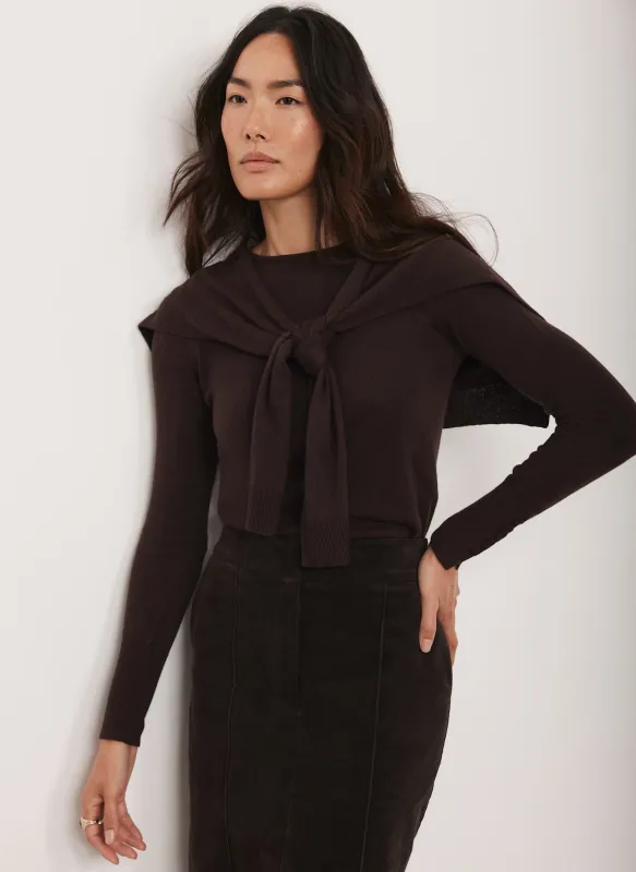 Brown Cotton Blend Scarf Detail Knit Jumper sold by Mint Velvet