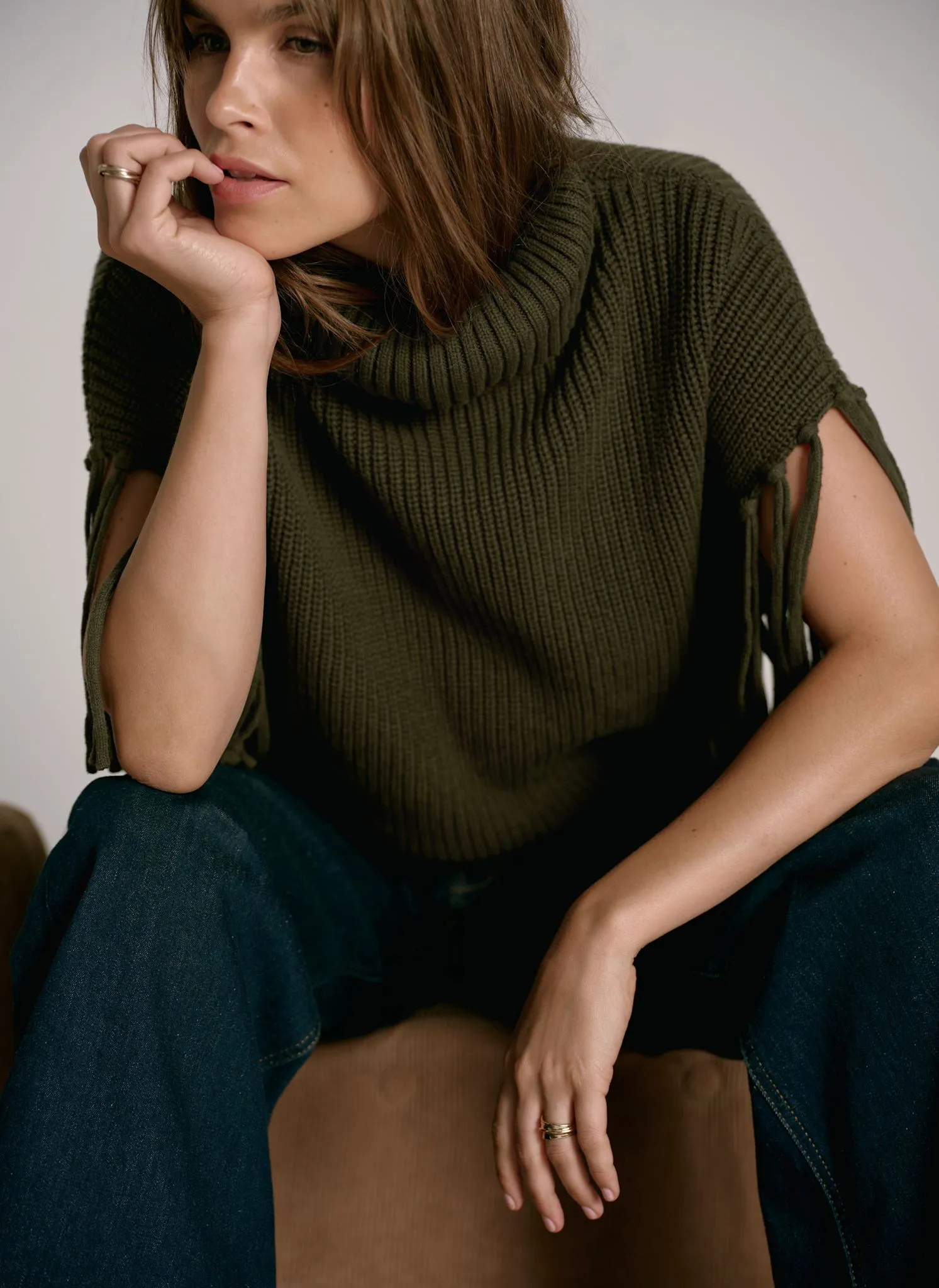 Green Fringed Knit Poncho sold by Mint Velvet product image thumbnail 4