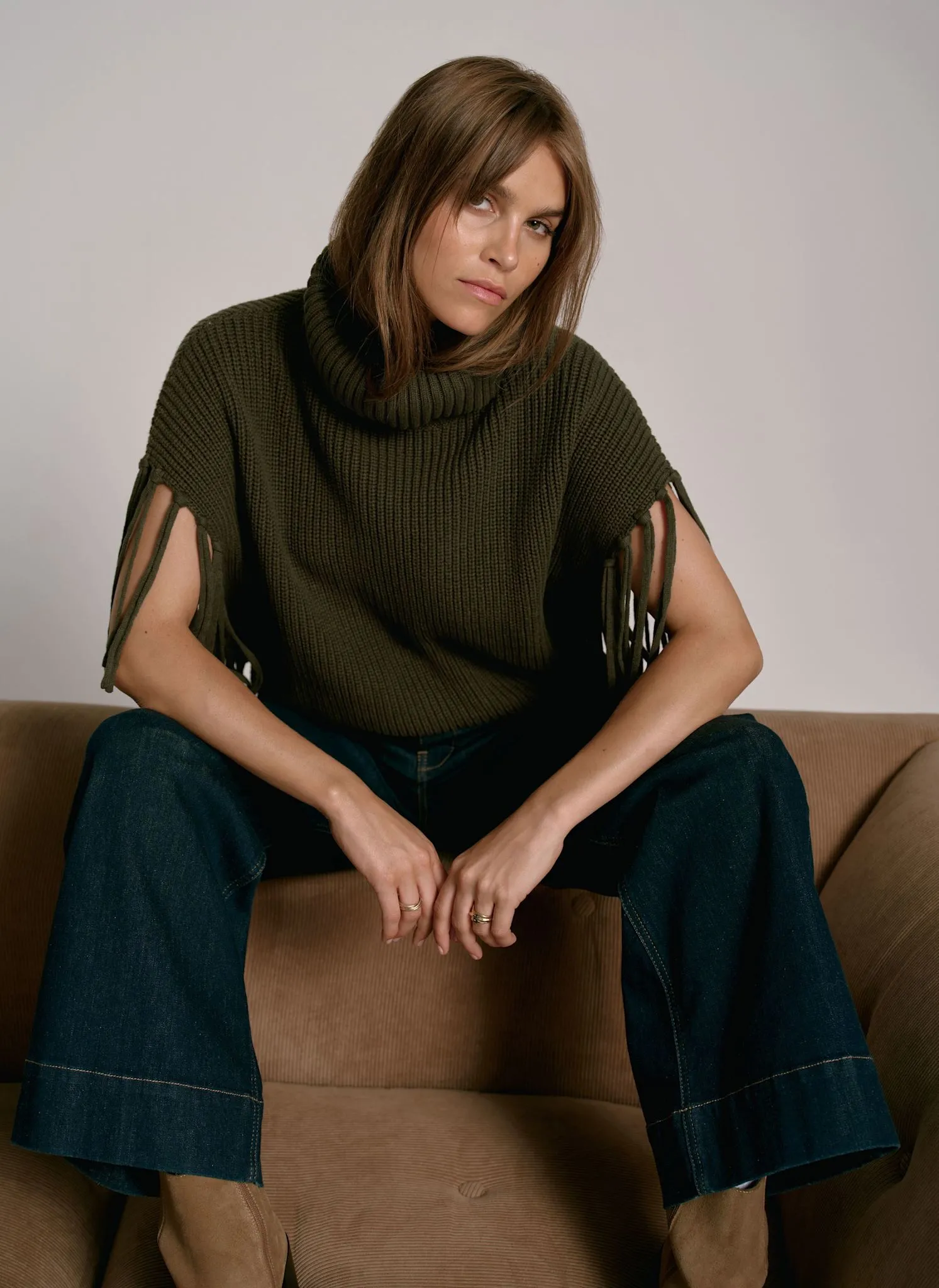 Green Fringed Knit Poncho sold by Mint Velvet product image thumbnail 3