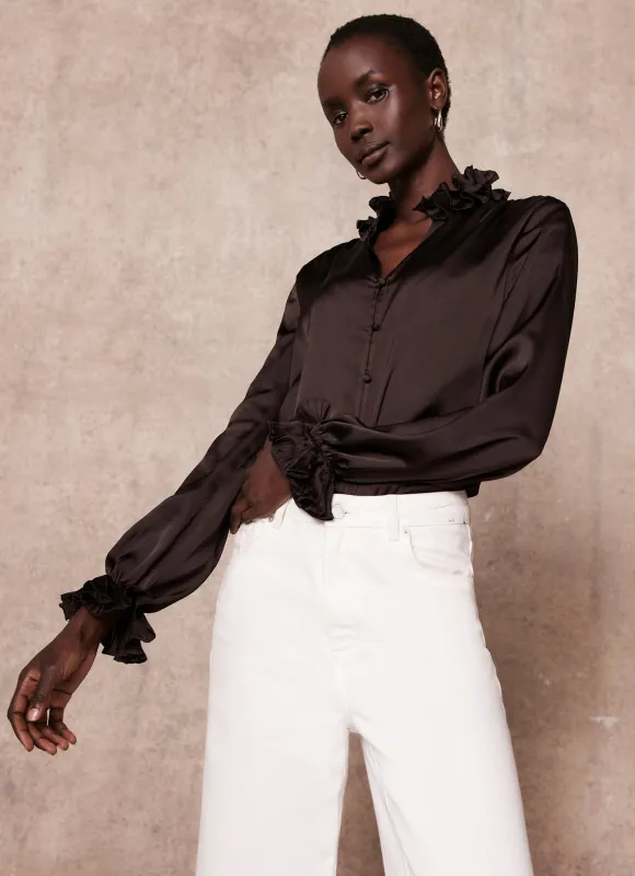 Brown Ruffle Satin Blouse sold by Mint Velvet