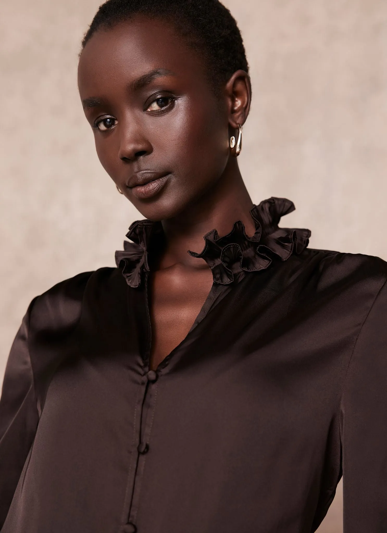 Brown Ruffle Satin Blouse sold by Mint Velvet product image thumbnail 2