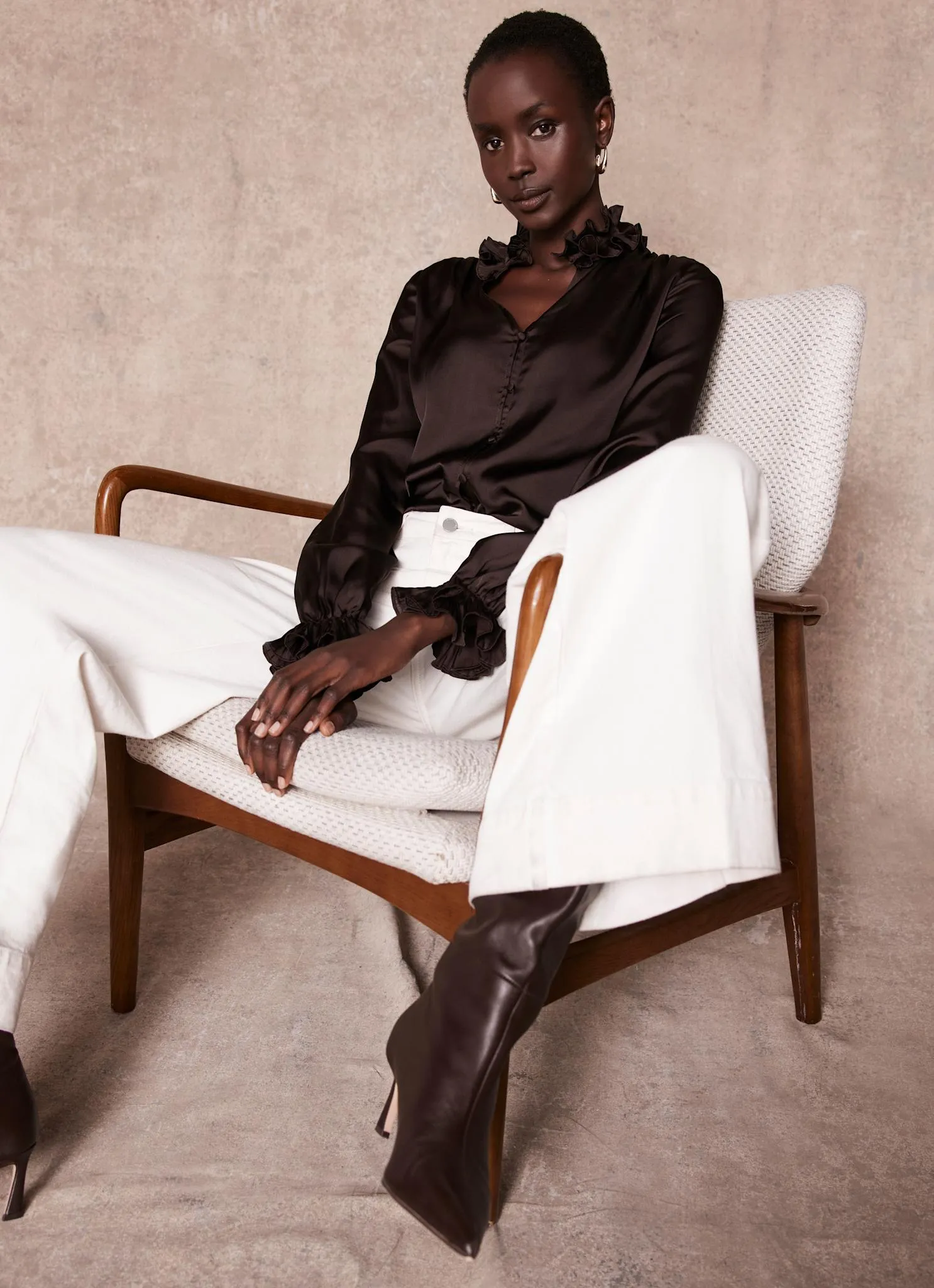 Brown Ruffle Satin Blouse sold by Mint Velvet product image thumbnail 3