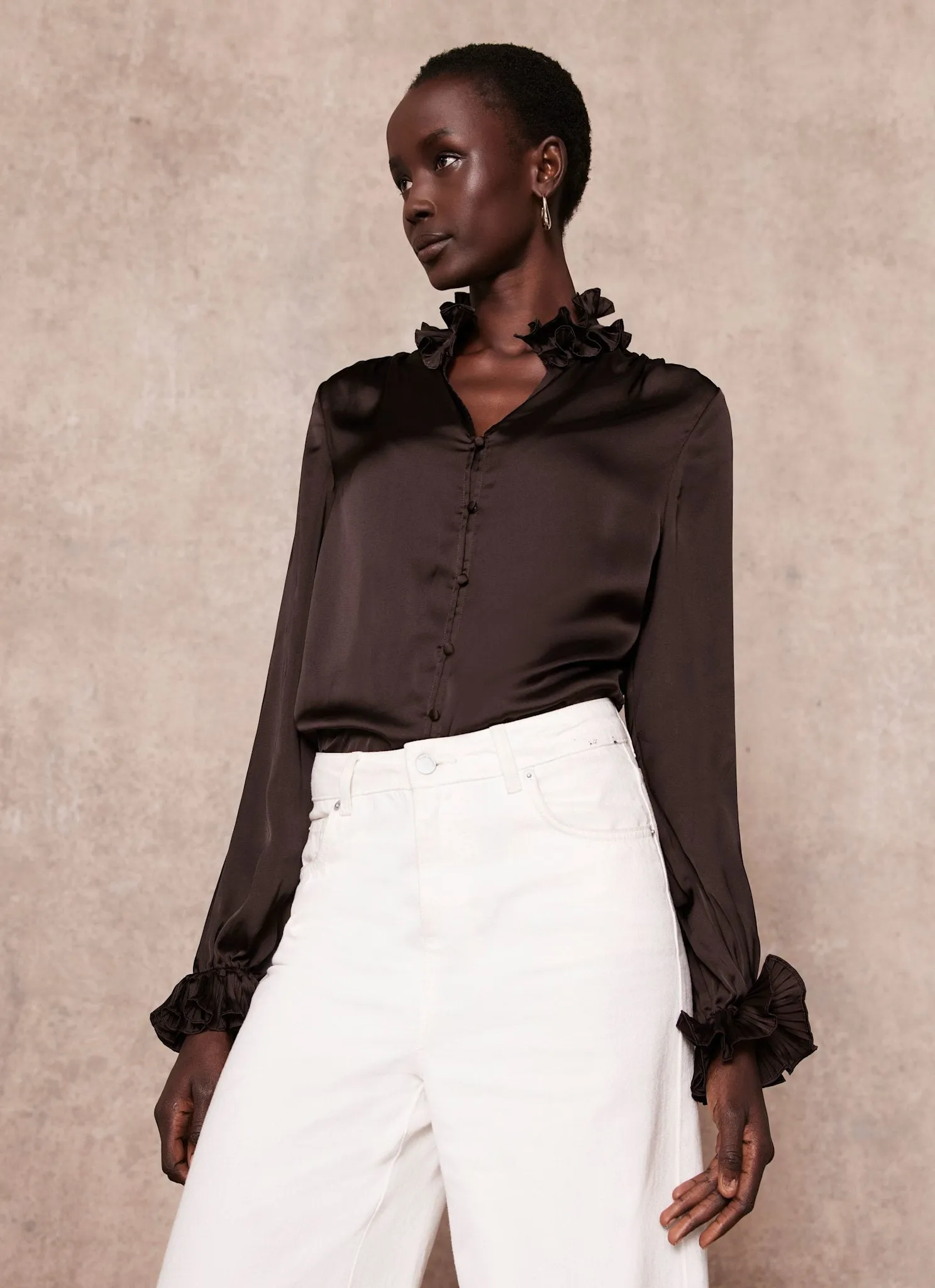 Brown Ruffle Satin Blouse sold by Mint Velvet product image thumbnail 5