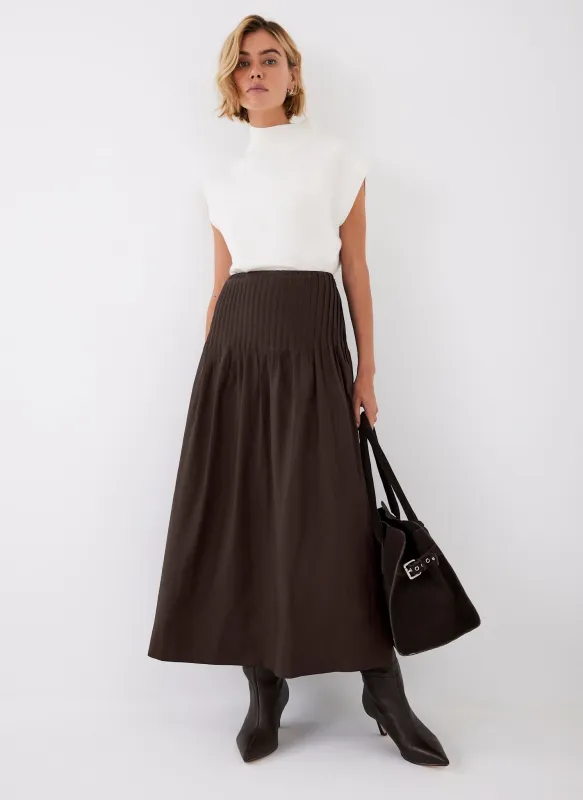 Brown Pintuck Maxi Skirt sold by Mint Velvet