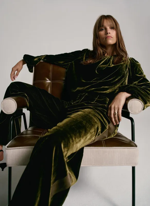 Khaki Velvet Long Sleeve Top made by Mint Velvet