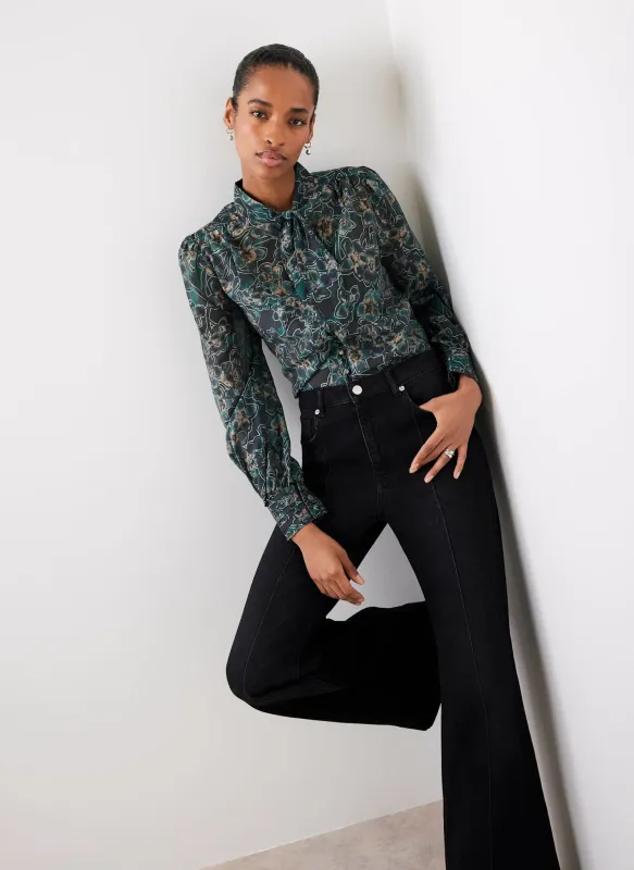 Green Floral Print Tie Neck Blouse sold by Mint Velvet