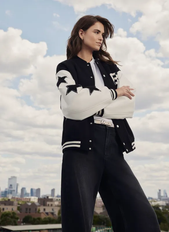 Black Varsity Bomber Jacket sold by Mint Velvet