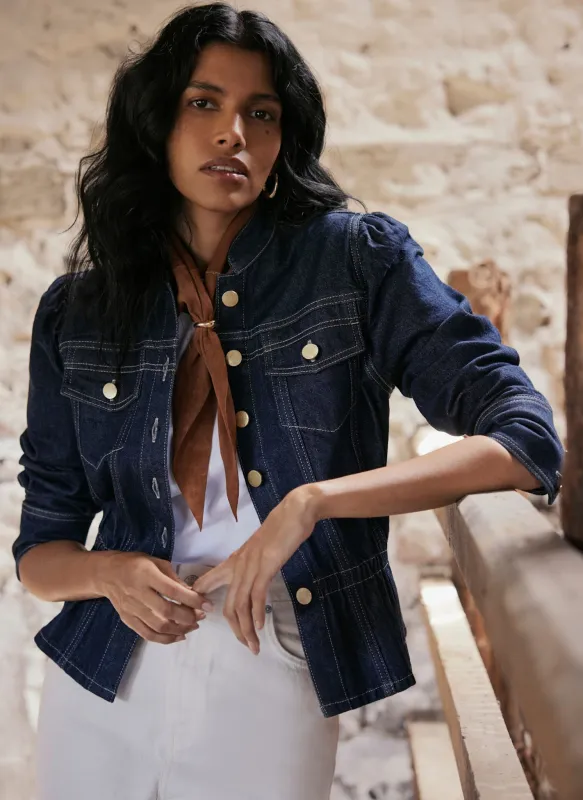 Dark Indigo Puff Sleeve Denim Jacket sold by Mint Velvet