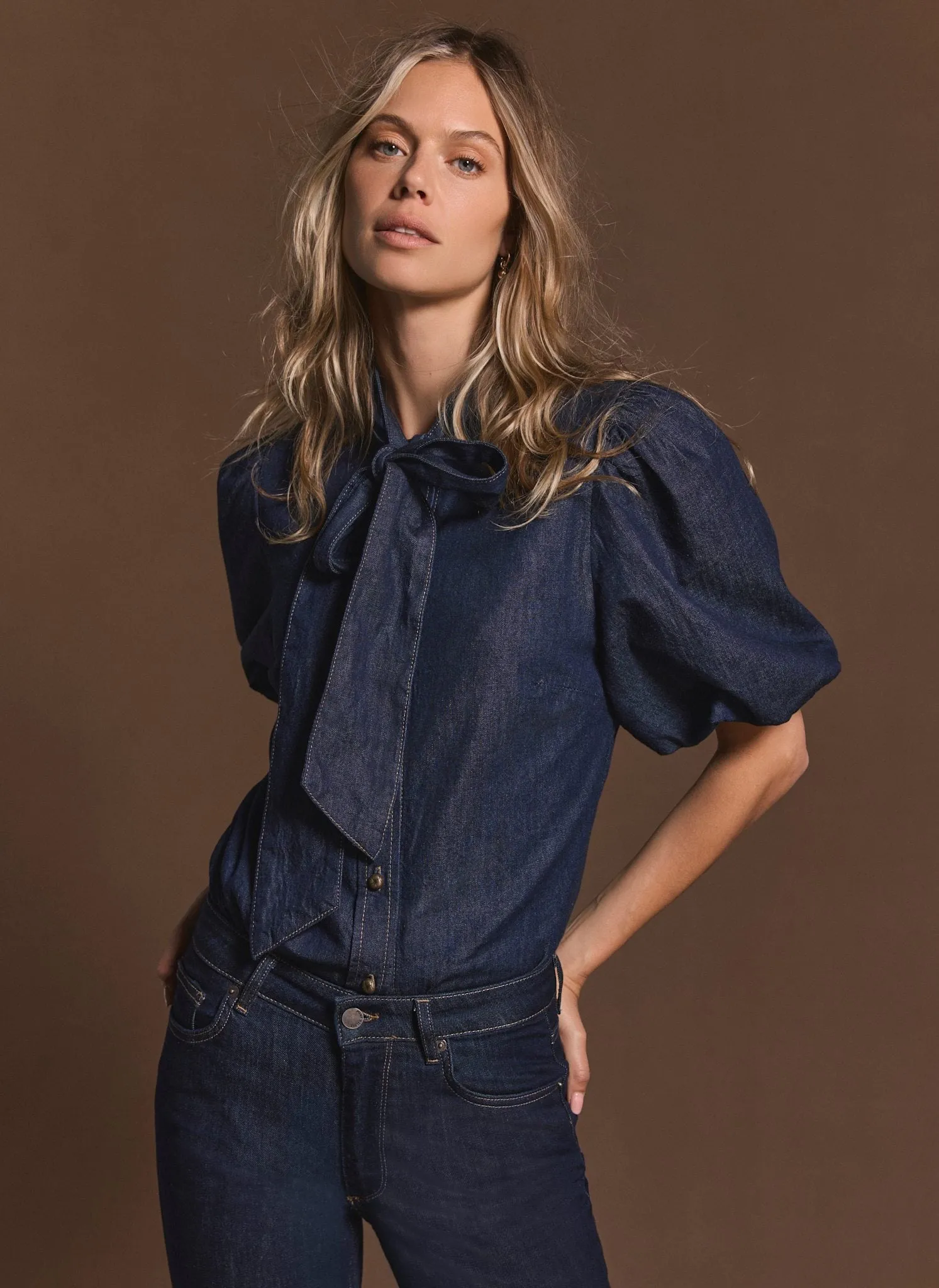 Dark Indigo Puff Sleeve Denim Shirt sold by Mint Velvet product image thumbnail 2