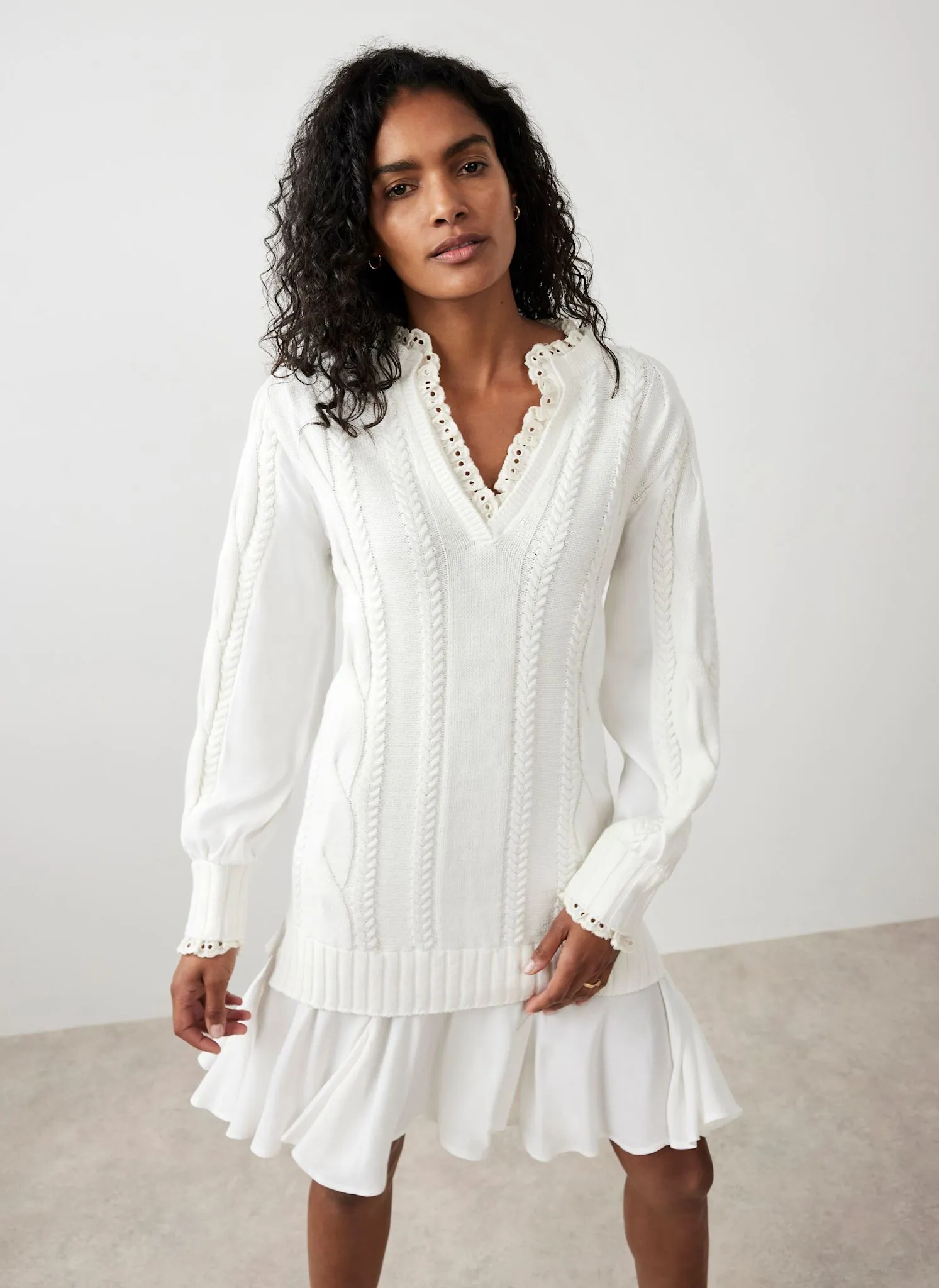 White Cable Knit Gathered Hem Mini Dress sold by Mint Velvet product image thumbnail 4