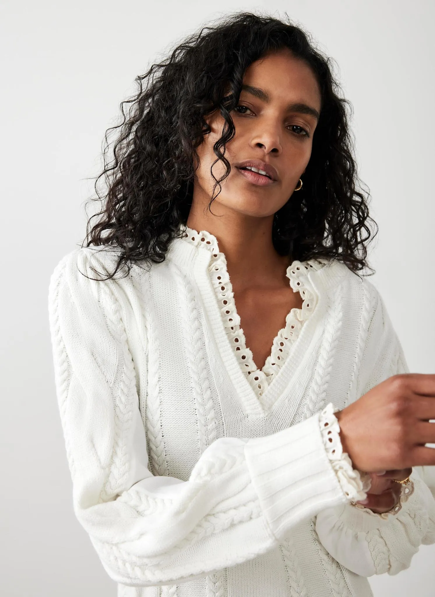 White Cable Knit Gathered Hem Mini Dress sold by Mint Velvet product image thumbnail 3