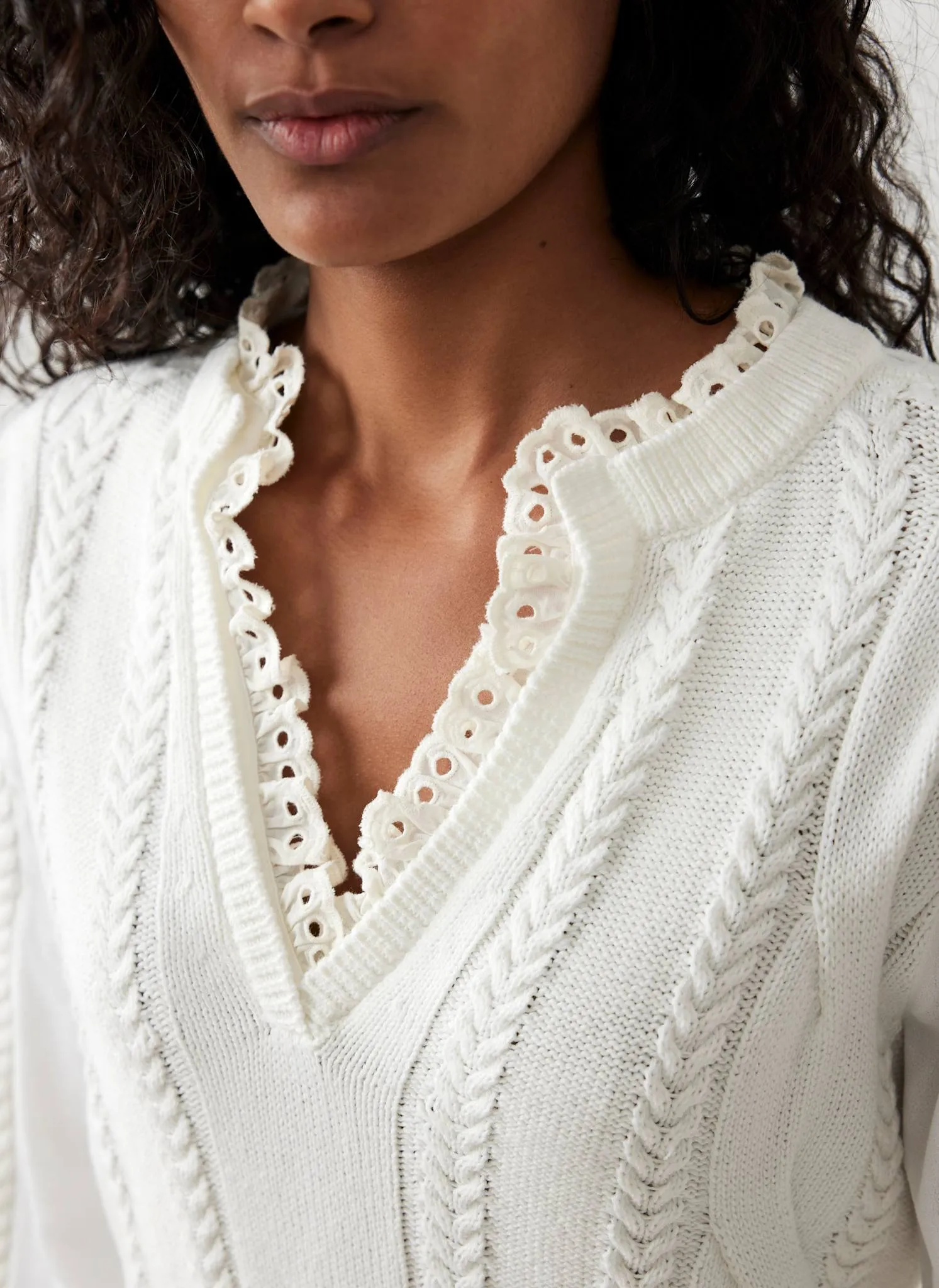 White Cable Knit Gathered Hem Mini Dress sold by Mint Velvet product image thumbnail 5