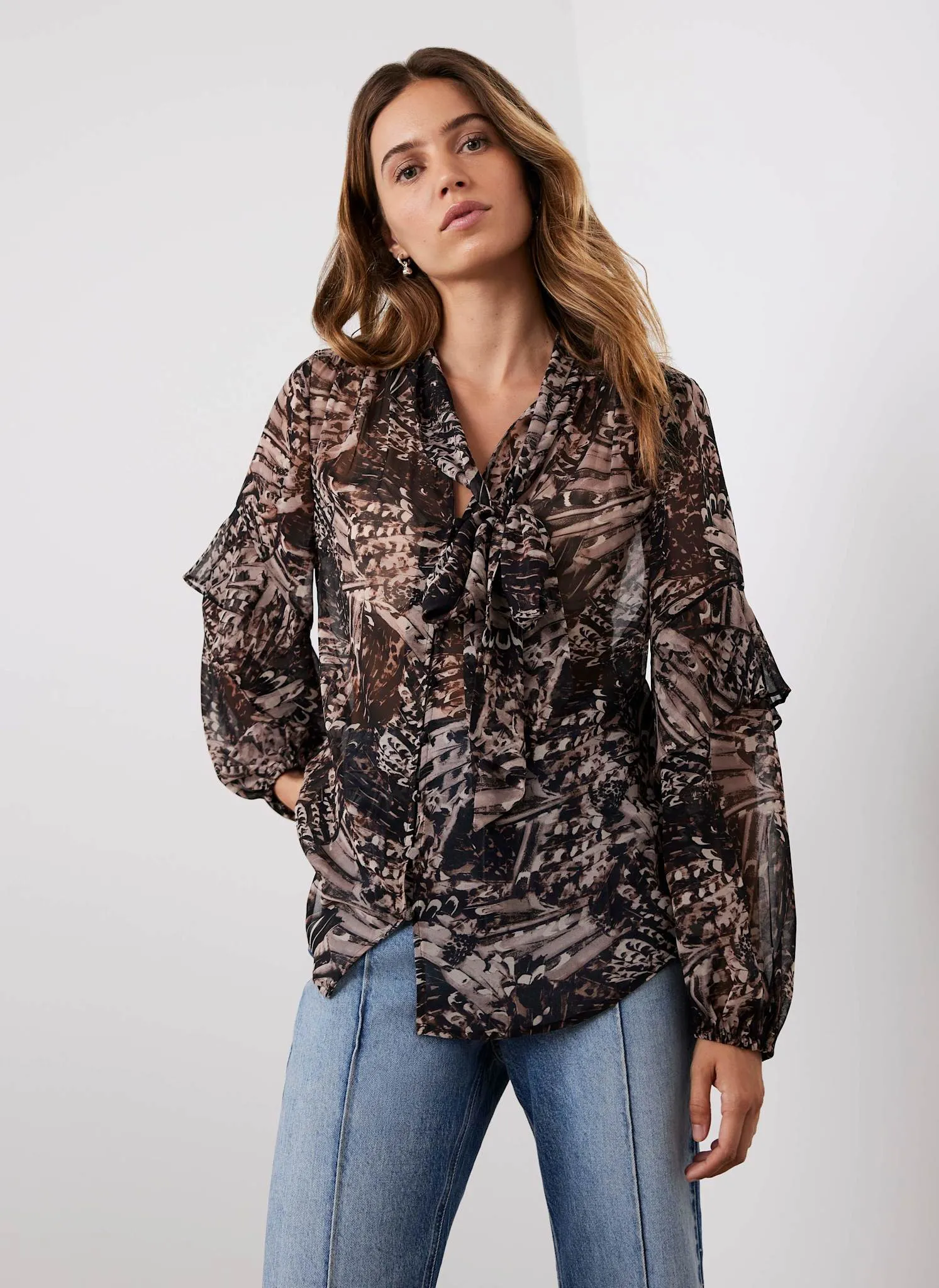 Brown Feather Print Blouse sold by Mint Velvet product image thumbnail 2