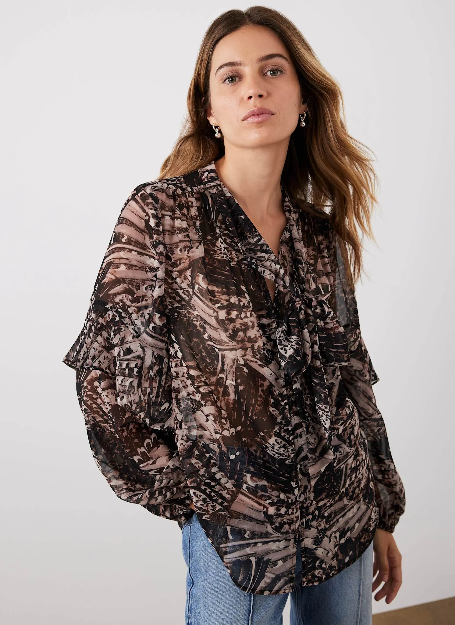 Brown Feather Print Blouse sold by Mint Velvet product image thumbnail 5