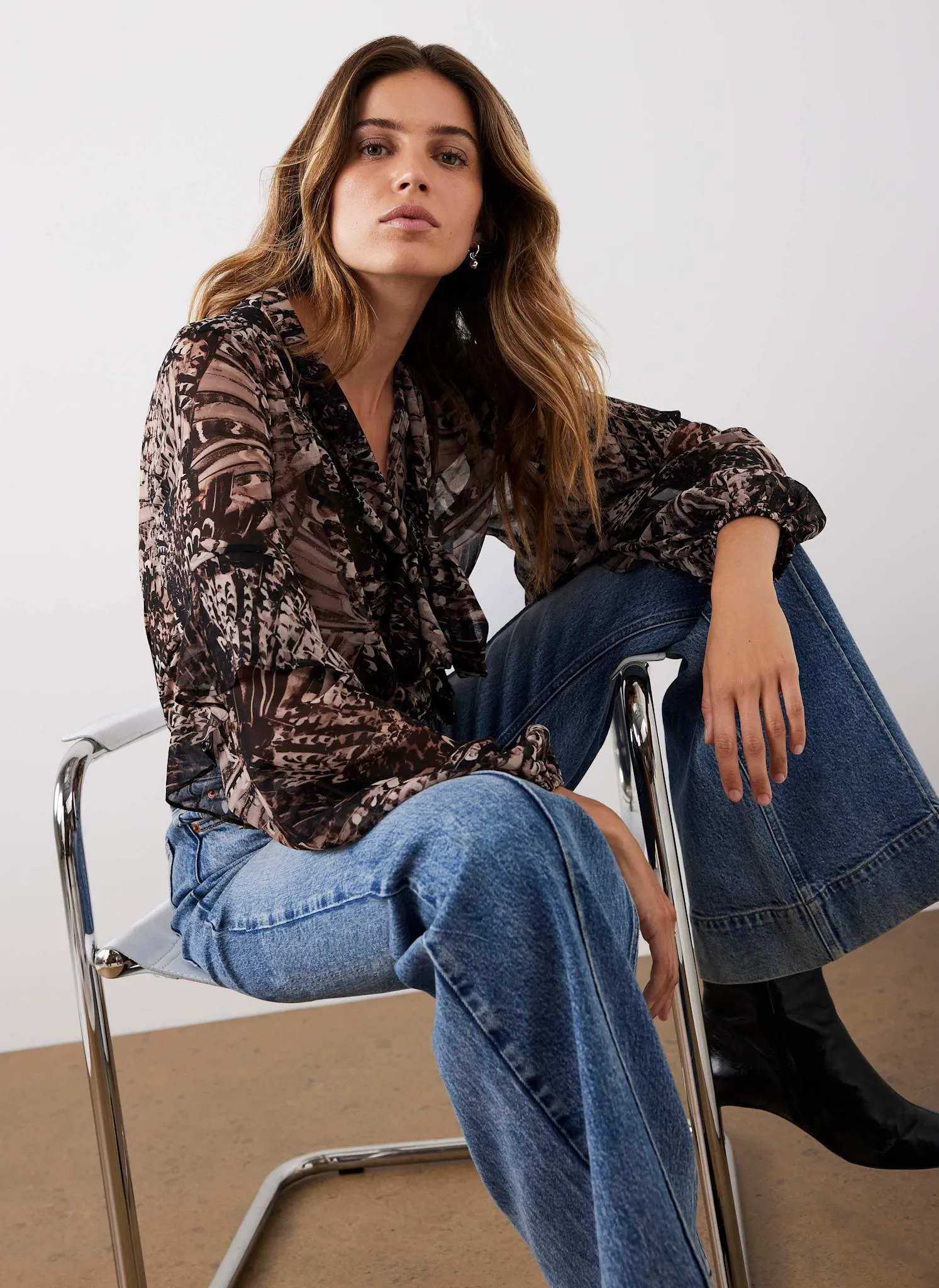 Brown Feather Print Blouse sold by Mint Velvet