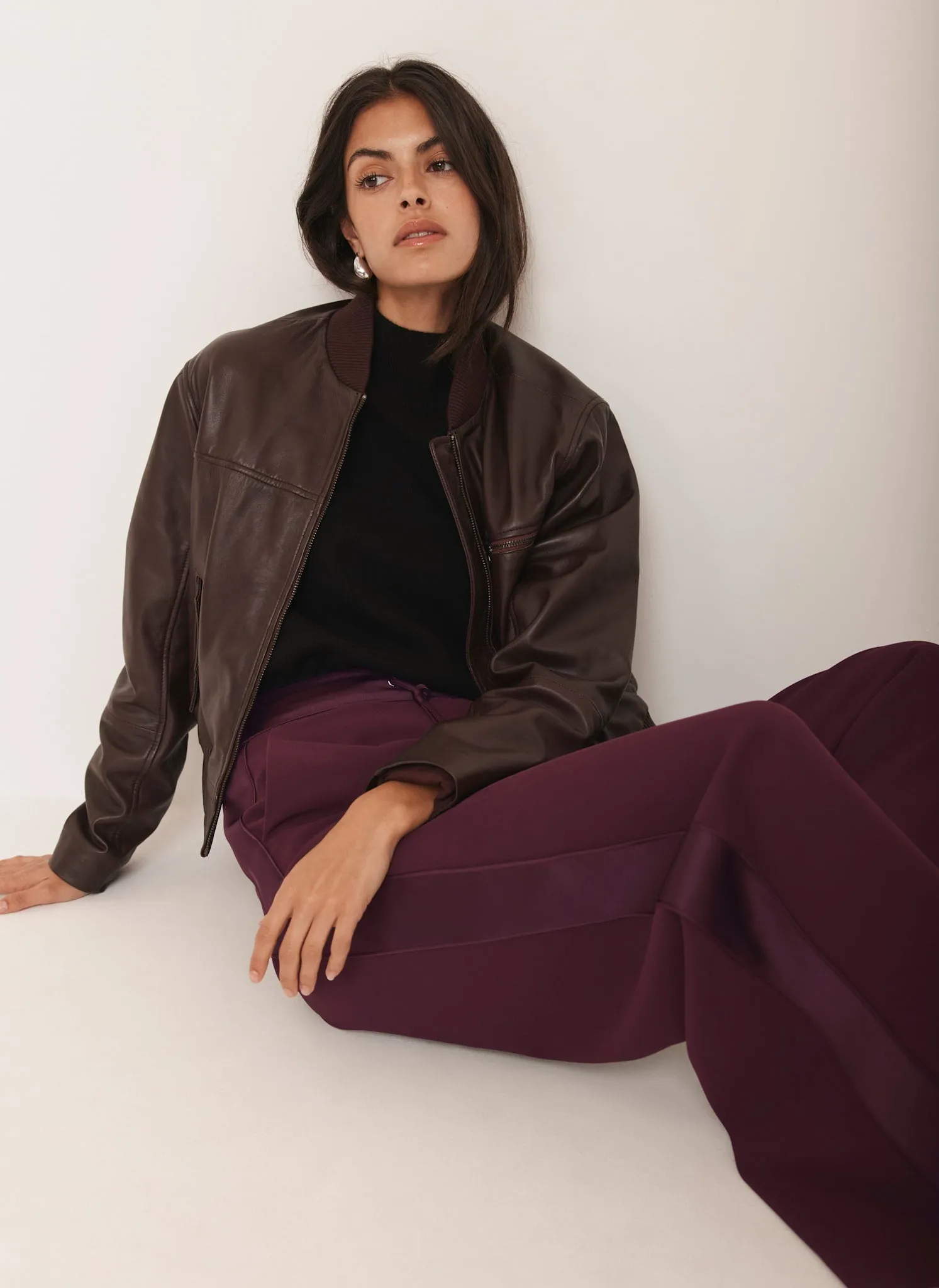 Burgundy Leather Bomber Jacket sold by Mint Velvet
