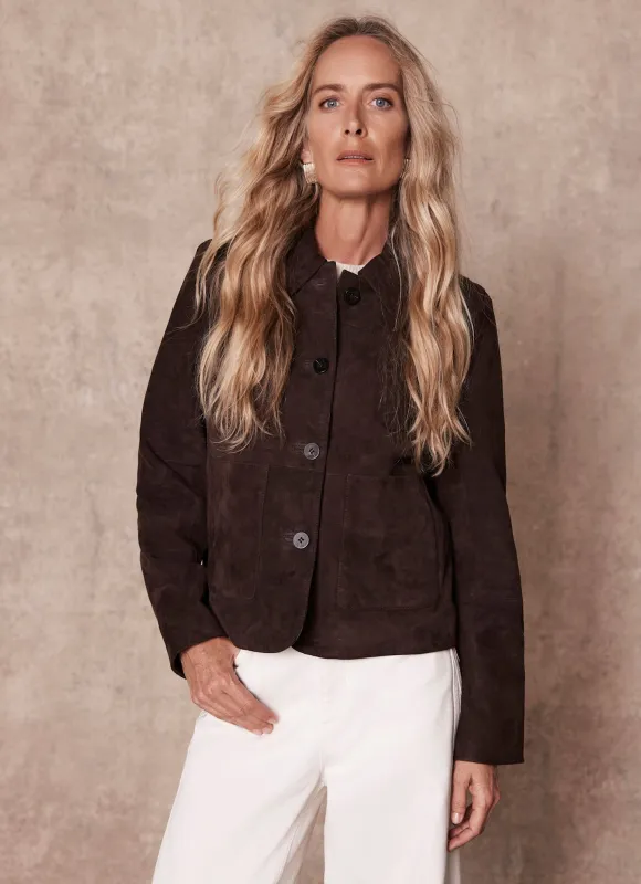 Brown Suede Pocket Detail Jacket sold by Mint Velvet