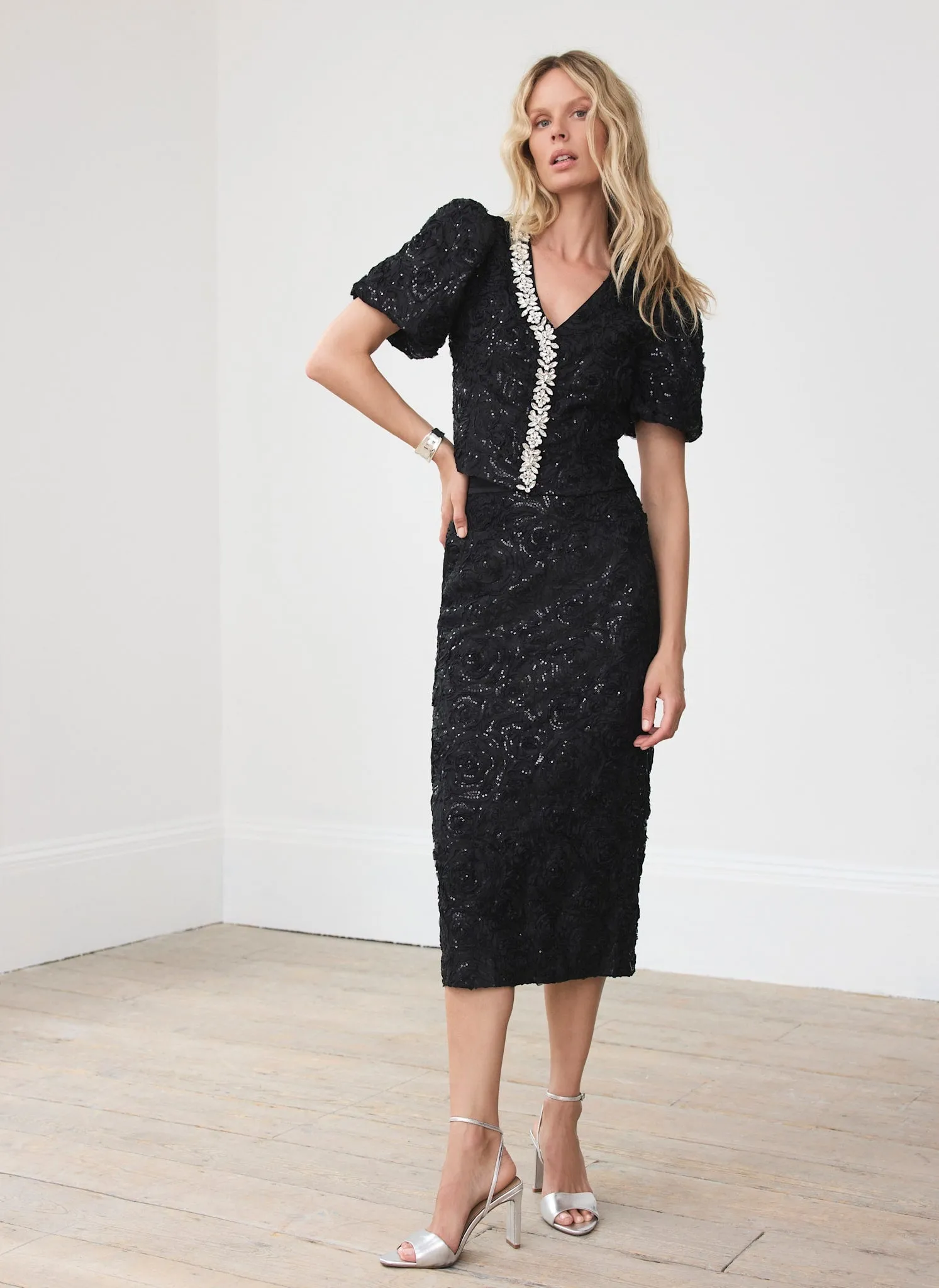 Black Sequin Midi Skirt sold by Mint Velvet product image thumbnail 4