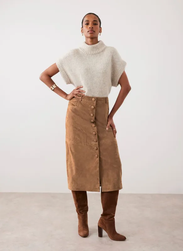 Tan Suede Midi Skirt sold by Mint Velvet