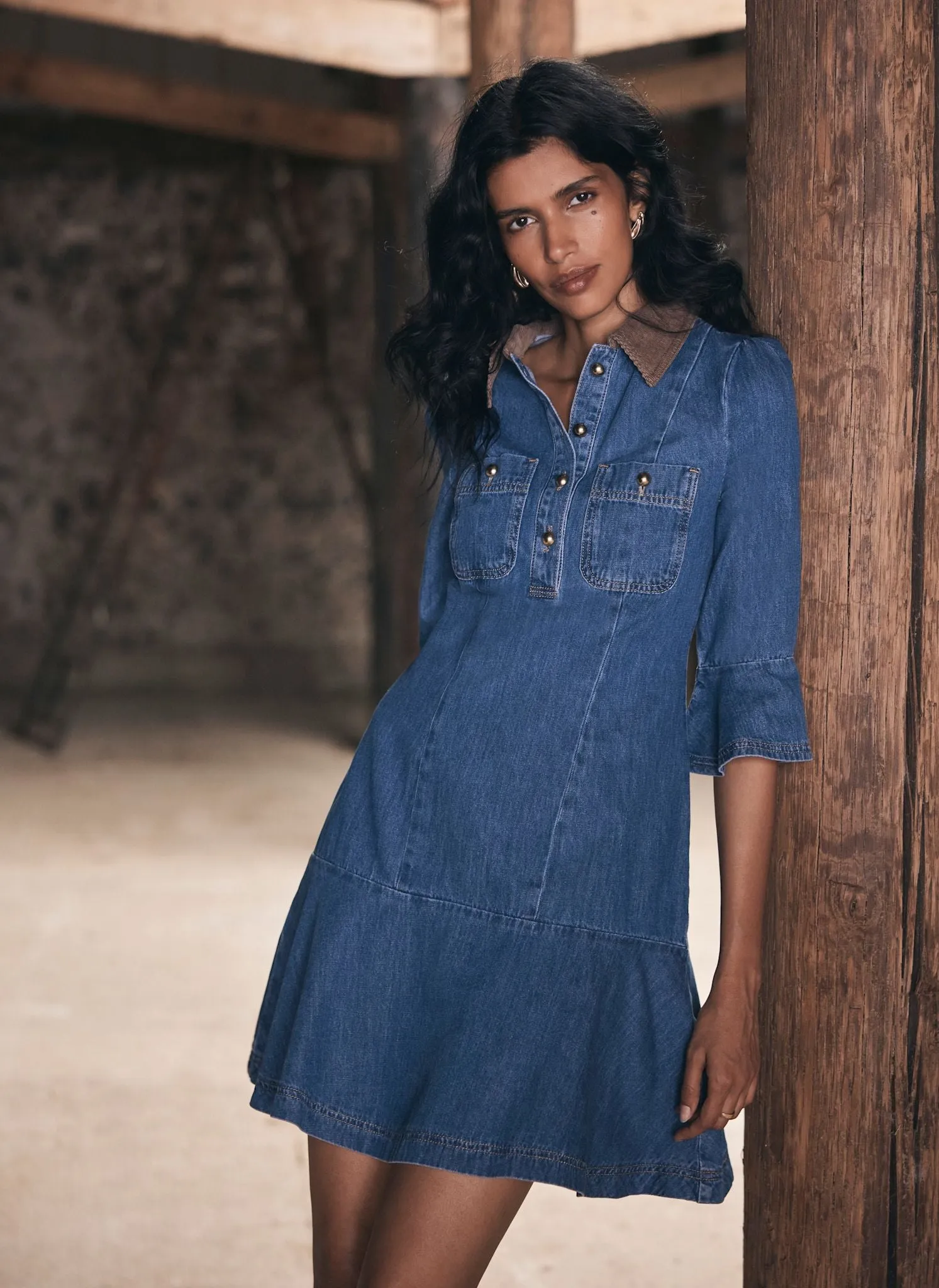 Cord Collar Denim Mini Dress sold by Mint Velvet product image thumbnail 3