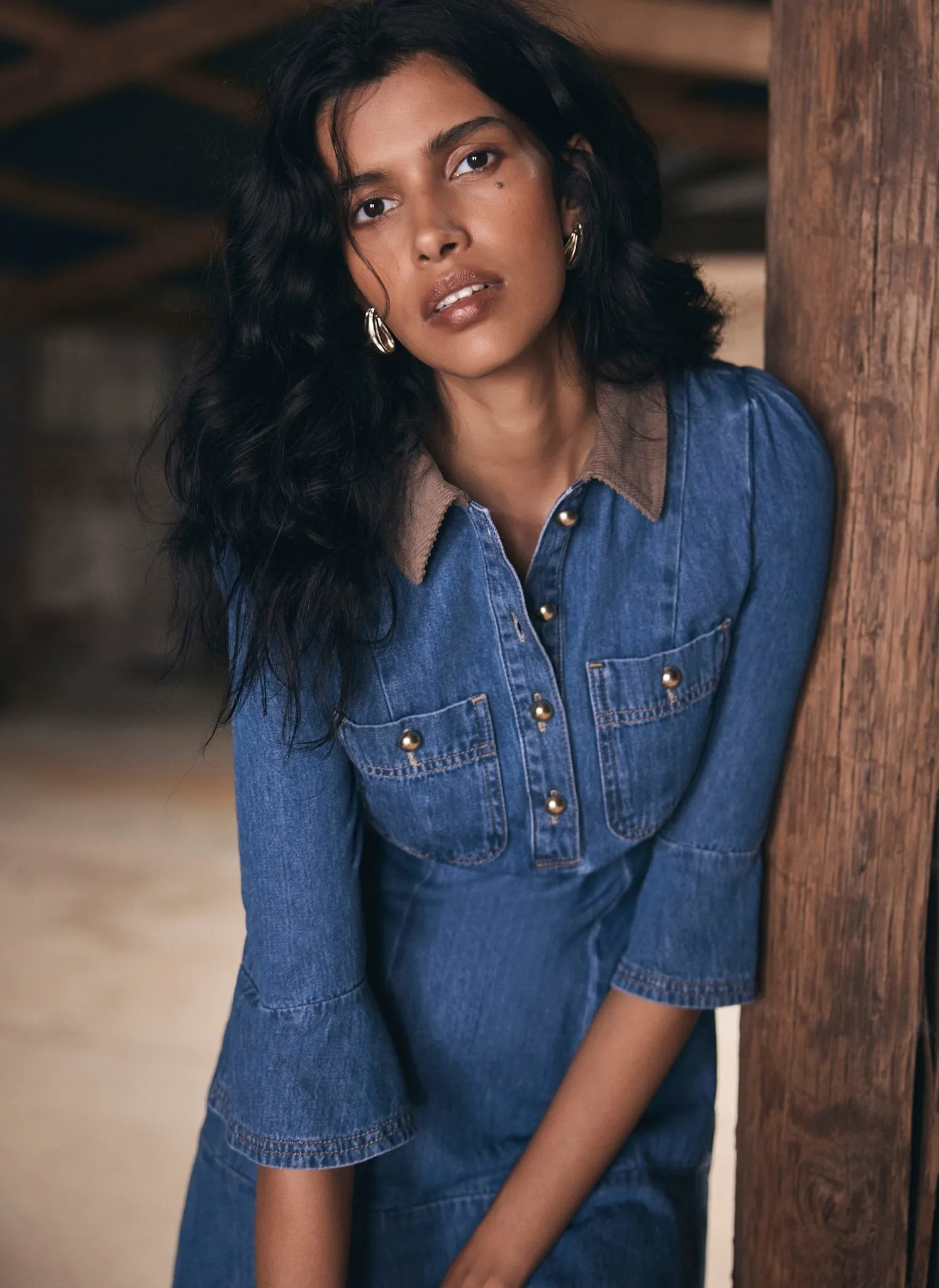 Cord Collar Denim Mini Dress sold by Mint Velvet product image thumbnail 5