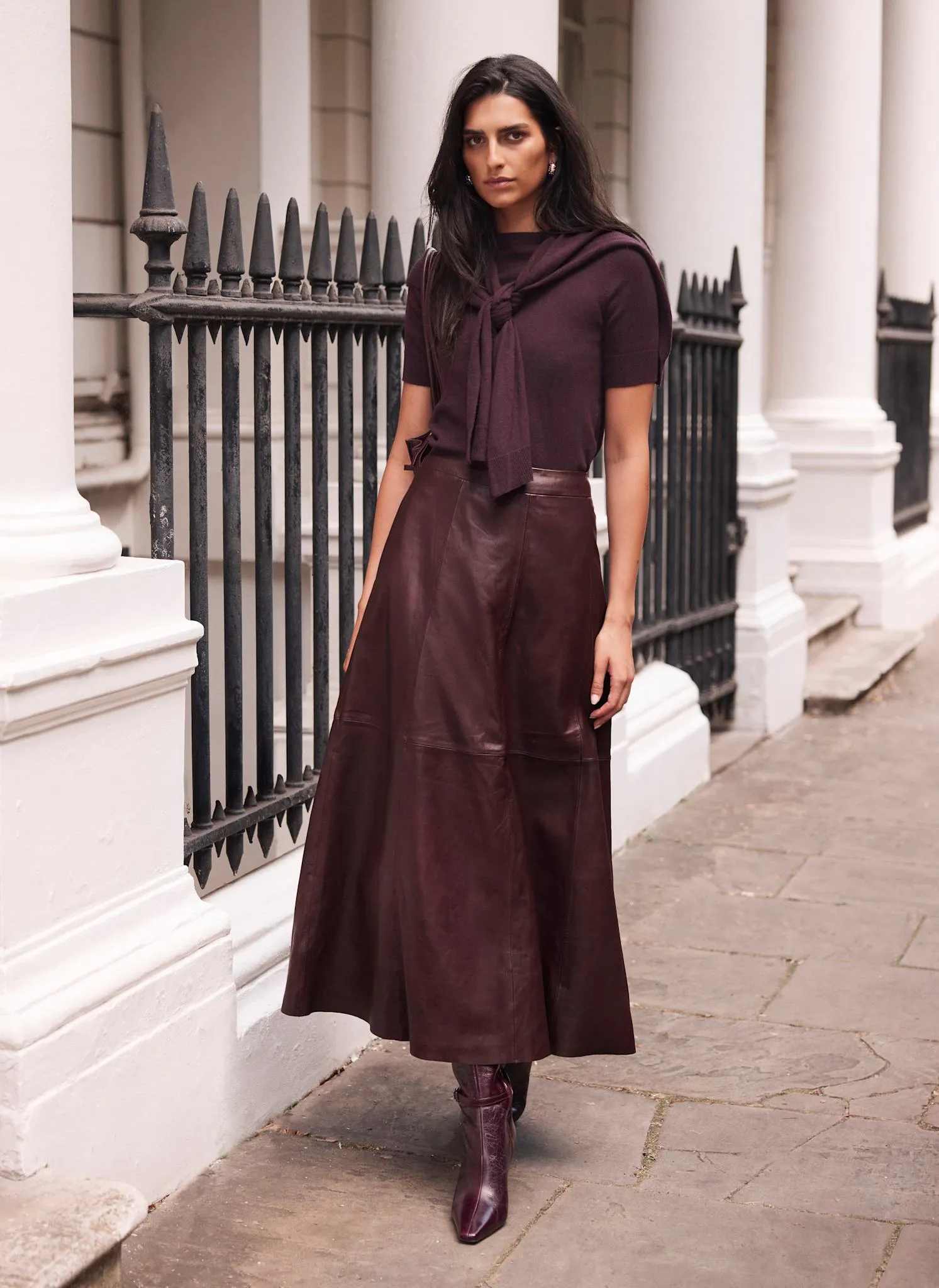 Burgundy Leather Midi Skirt sold by Mint Velvet product image thumbnail 5