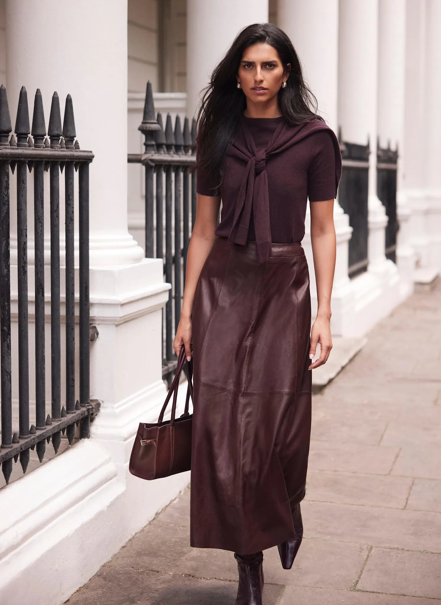 Burgundy Leather Midi Skirt sold by Mint Velvet product image thumbnail 2