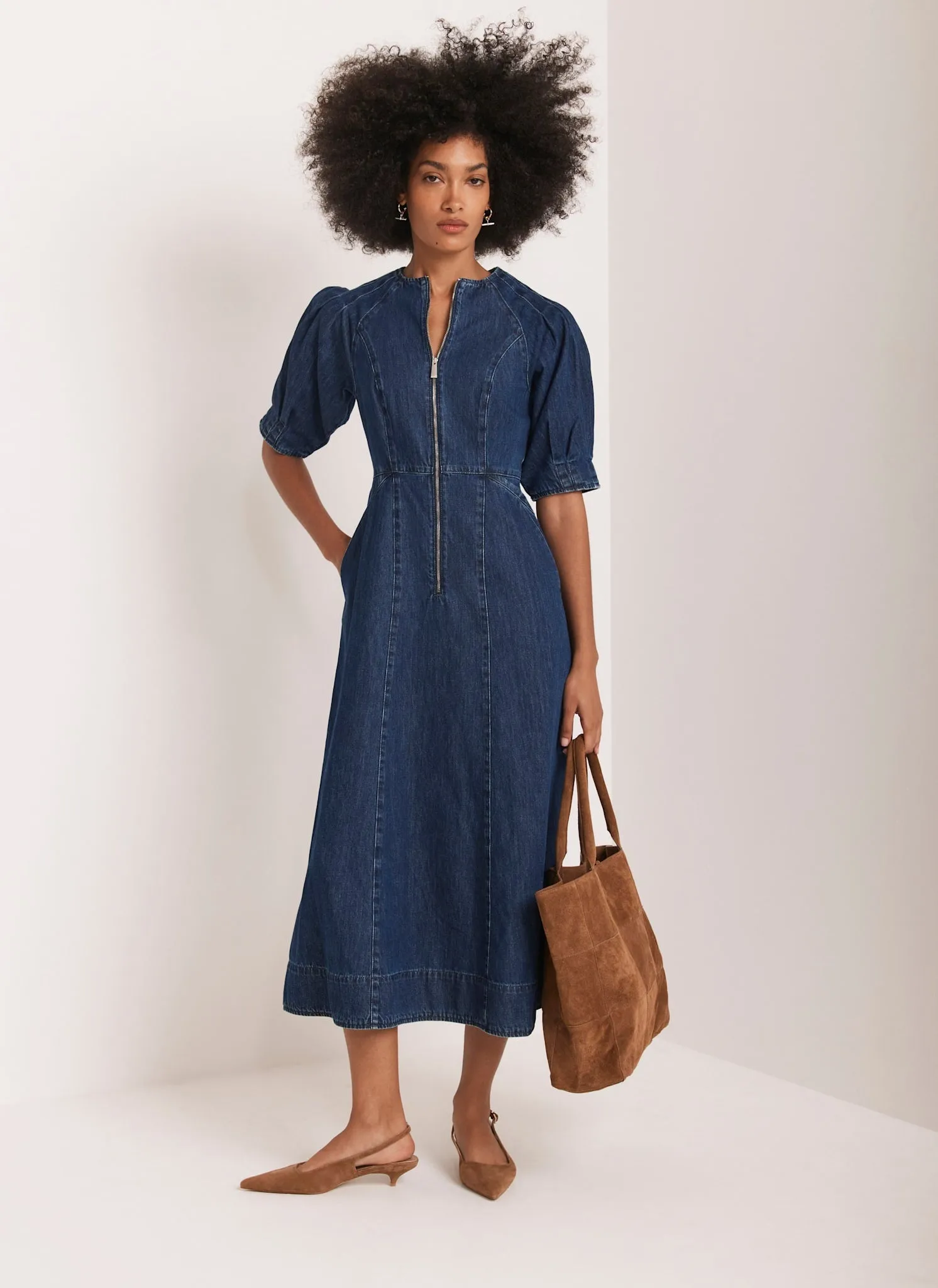 Indigo Denim Zip Midi Dress sold by Mint Velvet