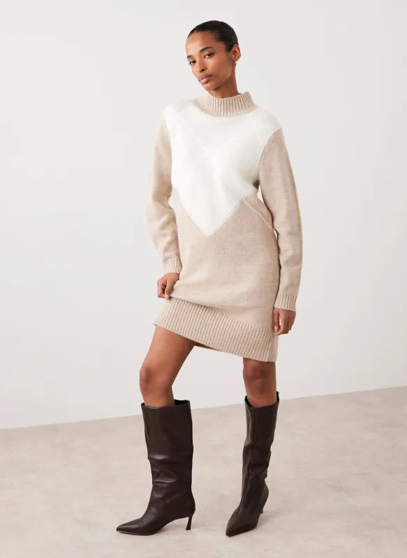 Neutral Argyle Knit Mini Dress sold by Mint Velvet