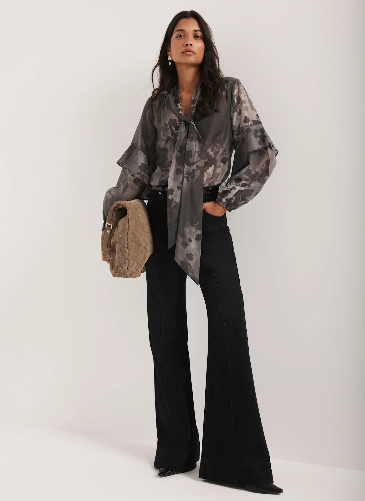 Black Floral Tie Neck Blouse sold by Mint Velvet product image thumbnail 2