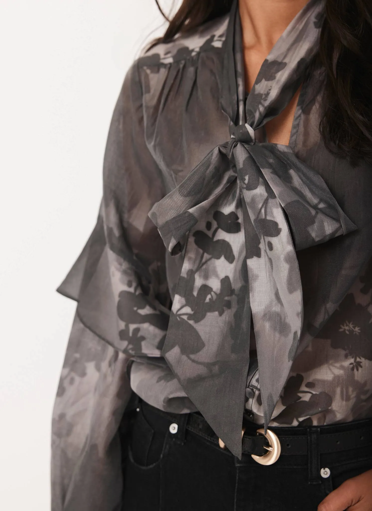 Black Floral Tie Neck Blouse sold by Mint Velvet product image thumbnail 3