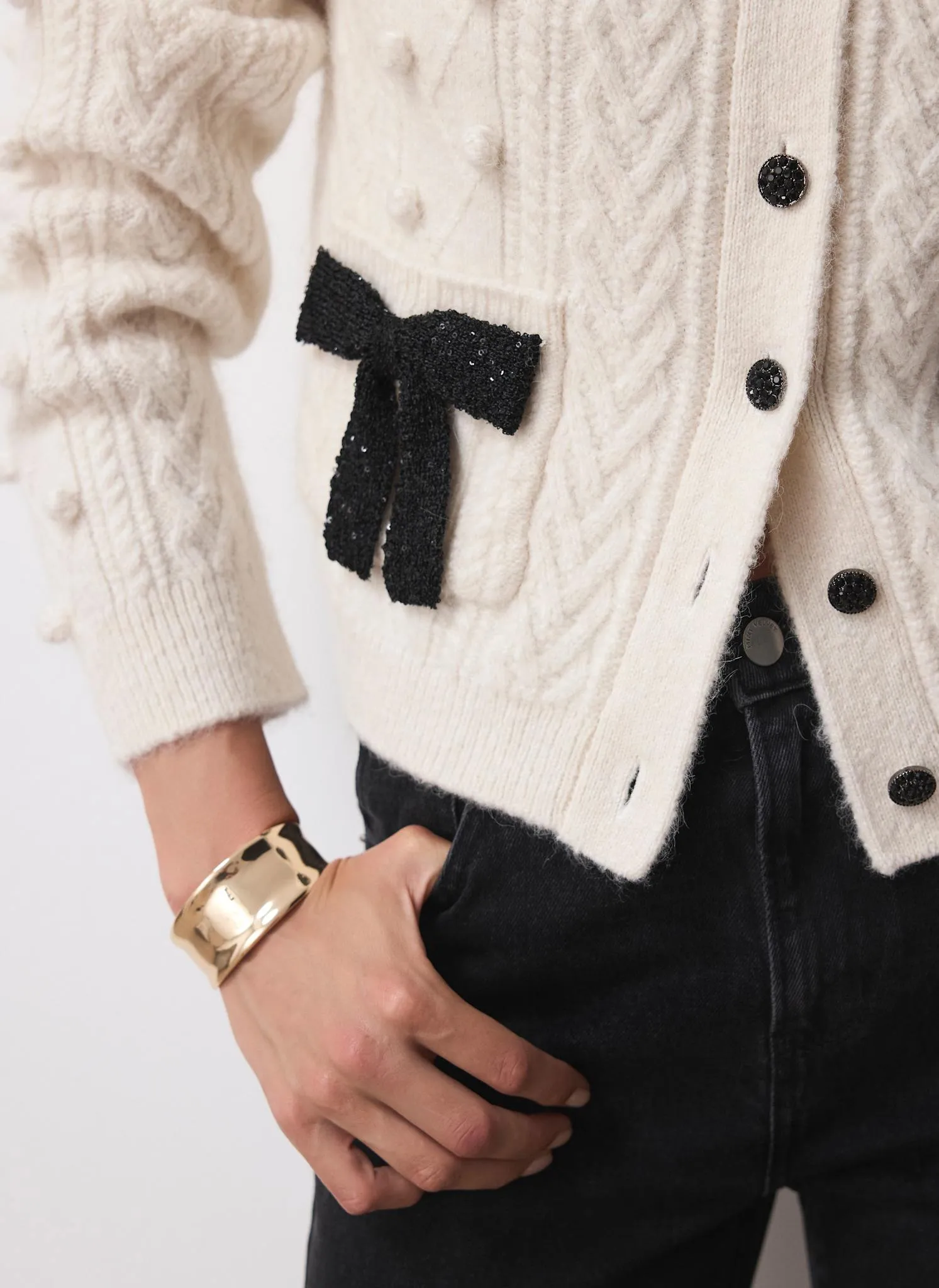 Cream Bow Detail Wool Blend Cardigan sold by Mint Velvet product image thumbnail 4