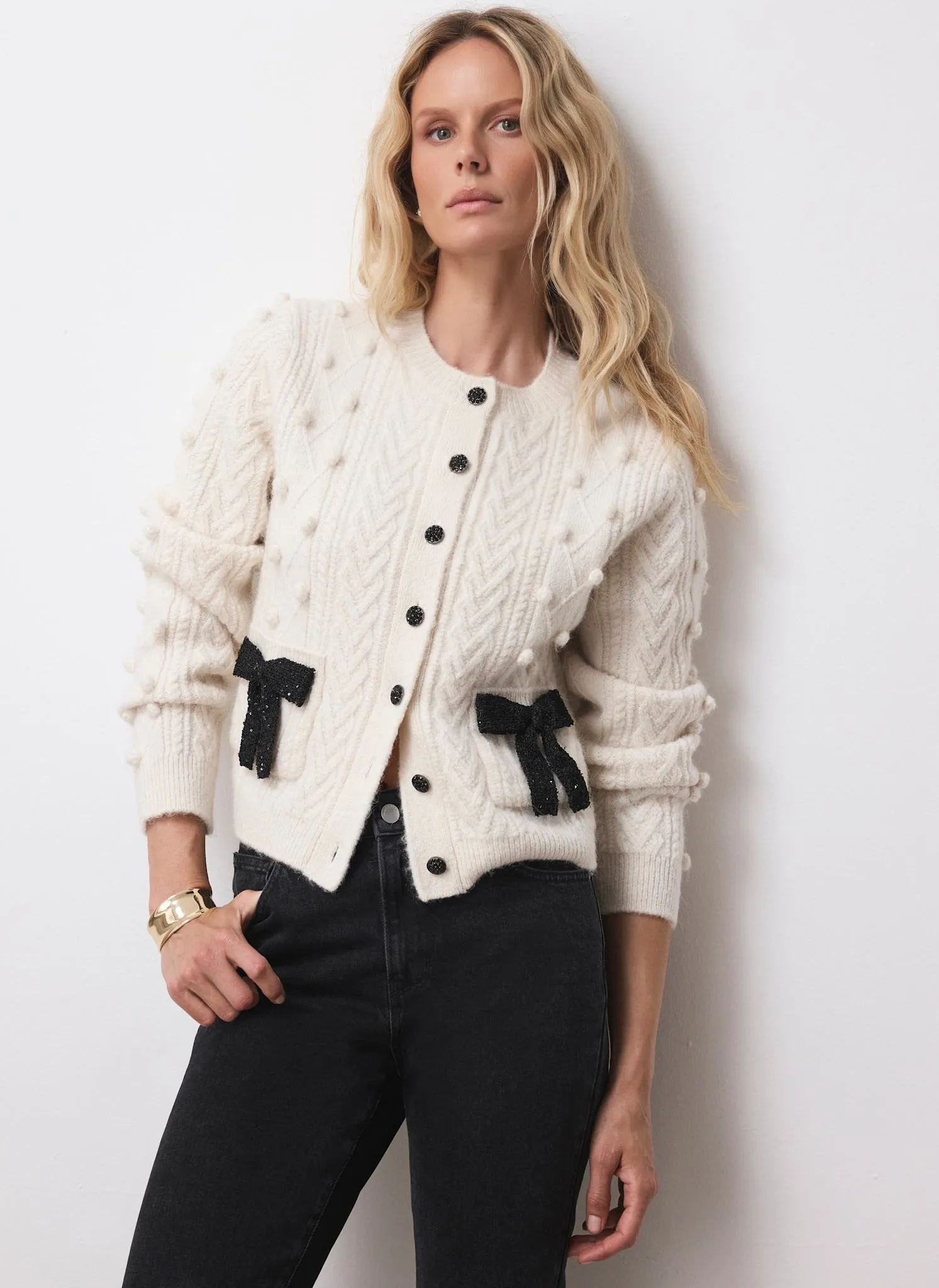 Cream Bow Detail Wool Blend Cardigan sold by Mint Velvet product image thumbnail 3