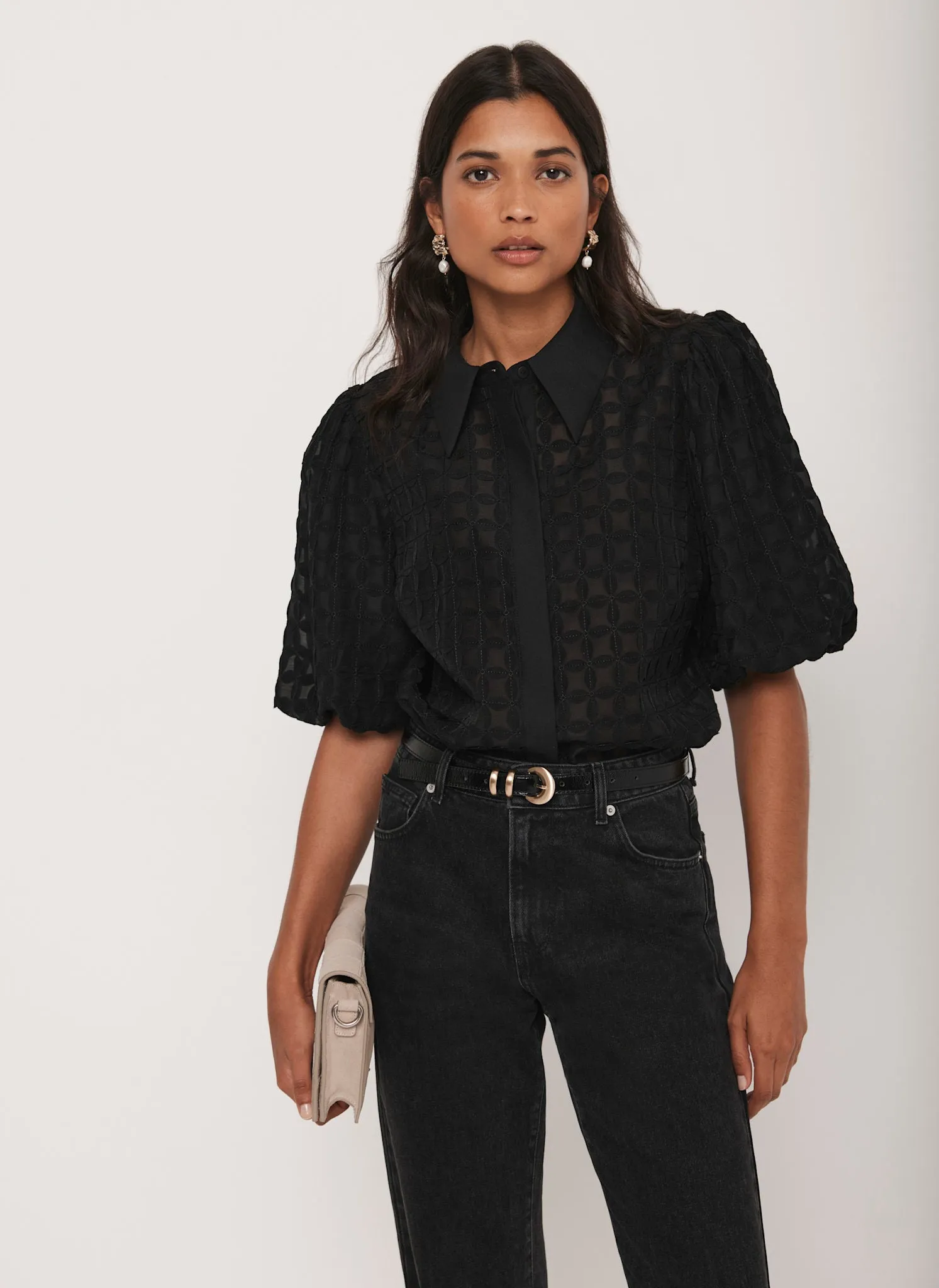 Black Petal Detail Shirt sold by Mint Velvet