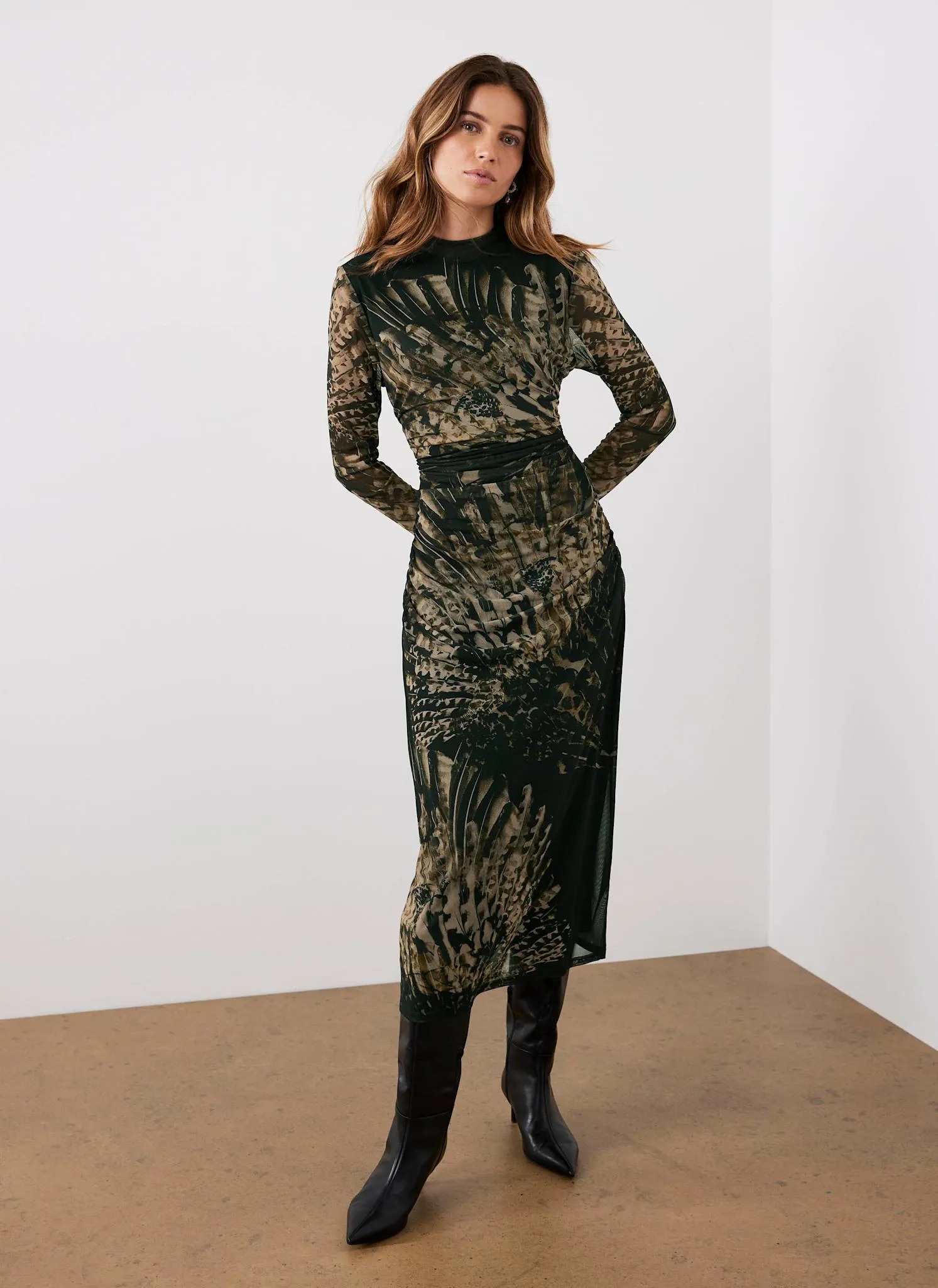 Black Feather Print Mesh Midi Dress sold by Mint Velvet product image thumbnail 2
