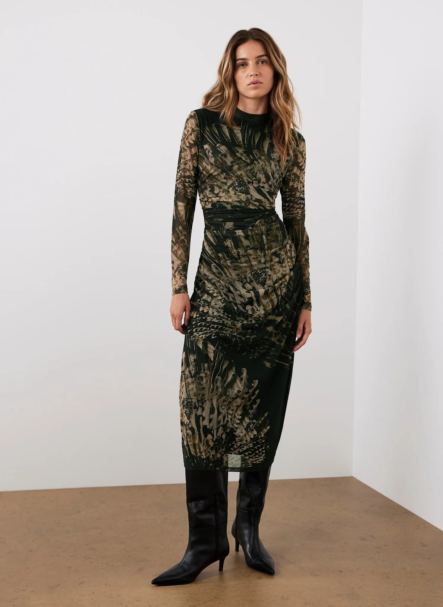 Black Feather Print Mesh Midi Dress sold by Mint Velvet product image thumbnail 4