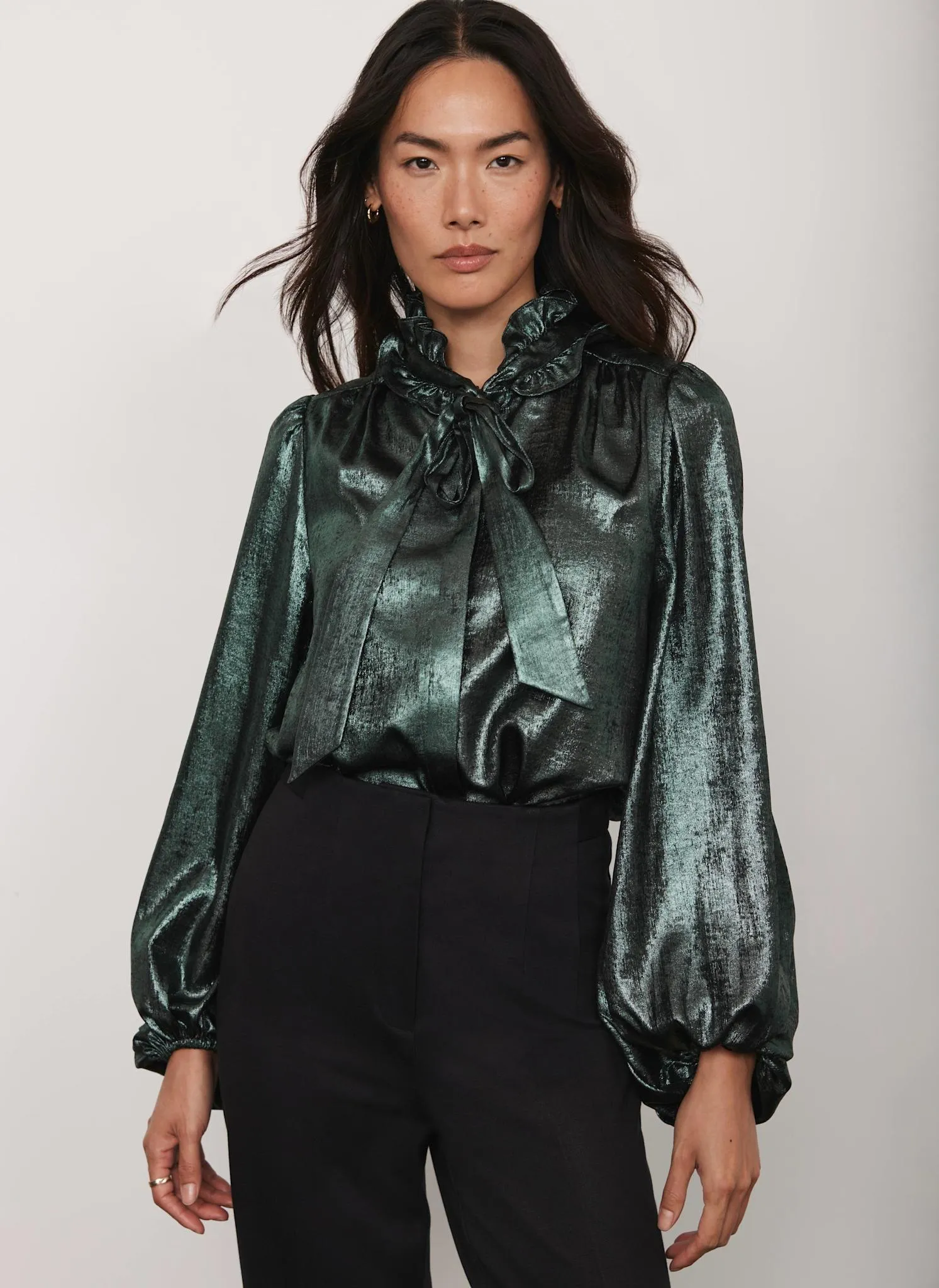 Green Metallic Pussy Bow Blouse sold by Mint Velvet product image thumbnail 2