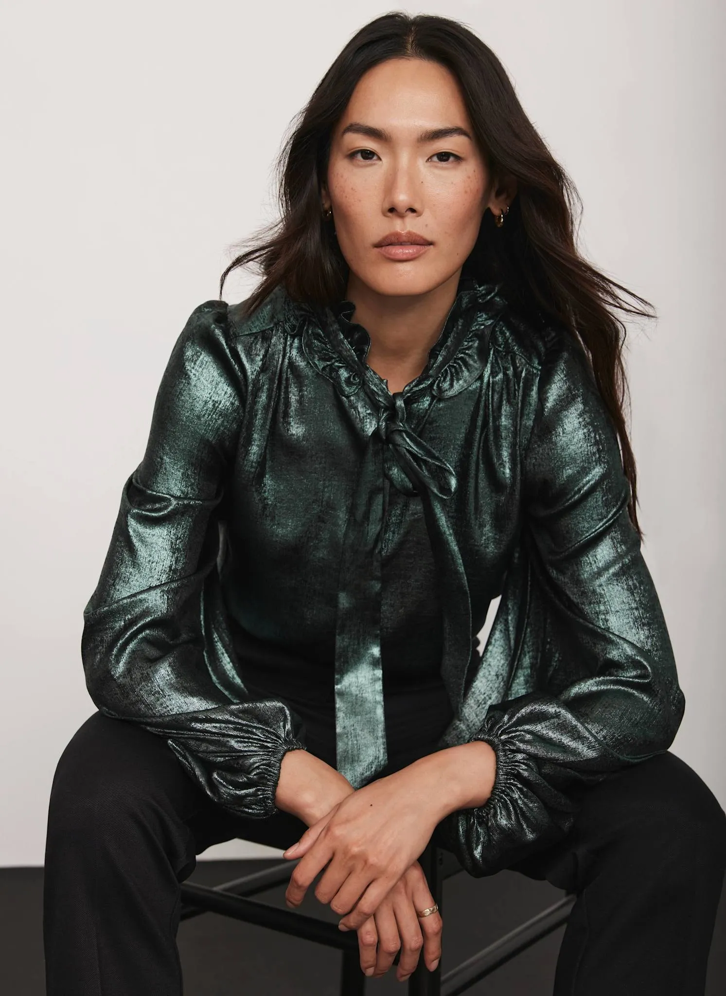 Green Metallic Pussy Bow Blouse sold by Mint Velvet product image thumbnail 5