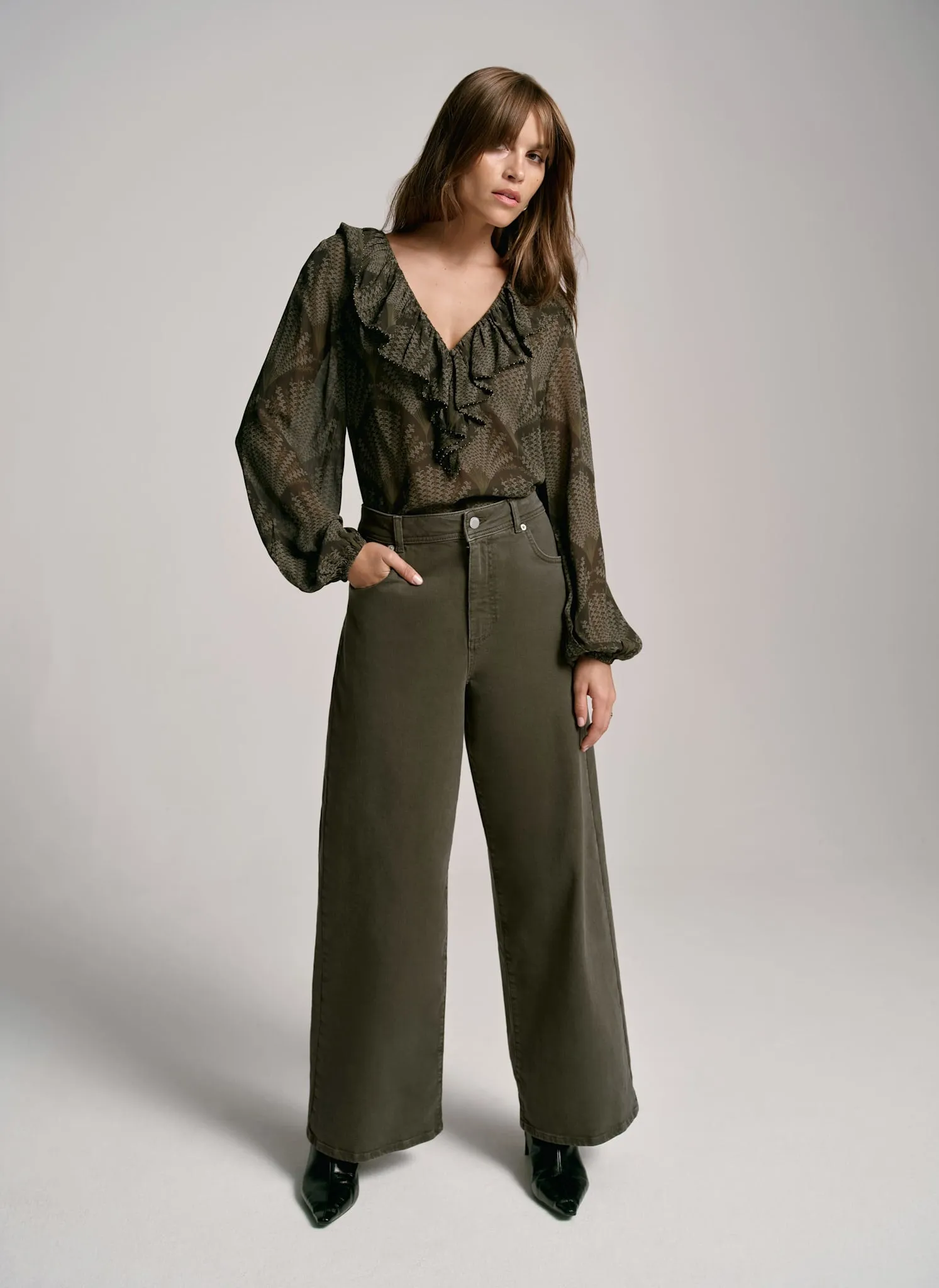 Khaki Printed Long Sleeve Blouse sold by Mint Velvet product image thumbnail 4