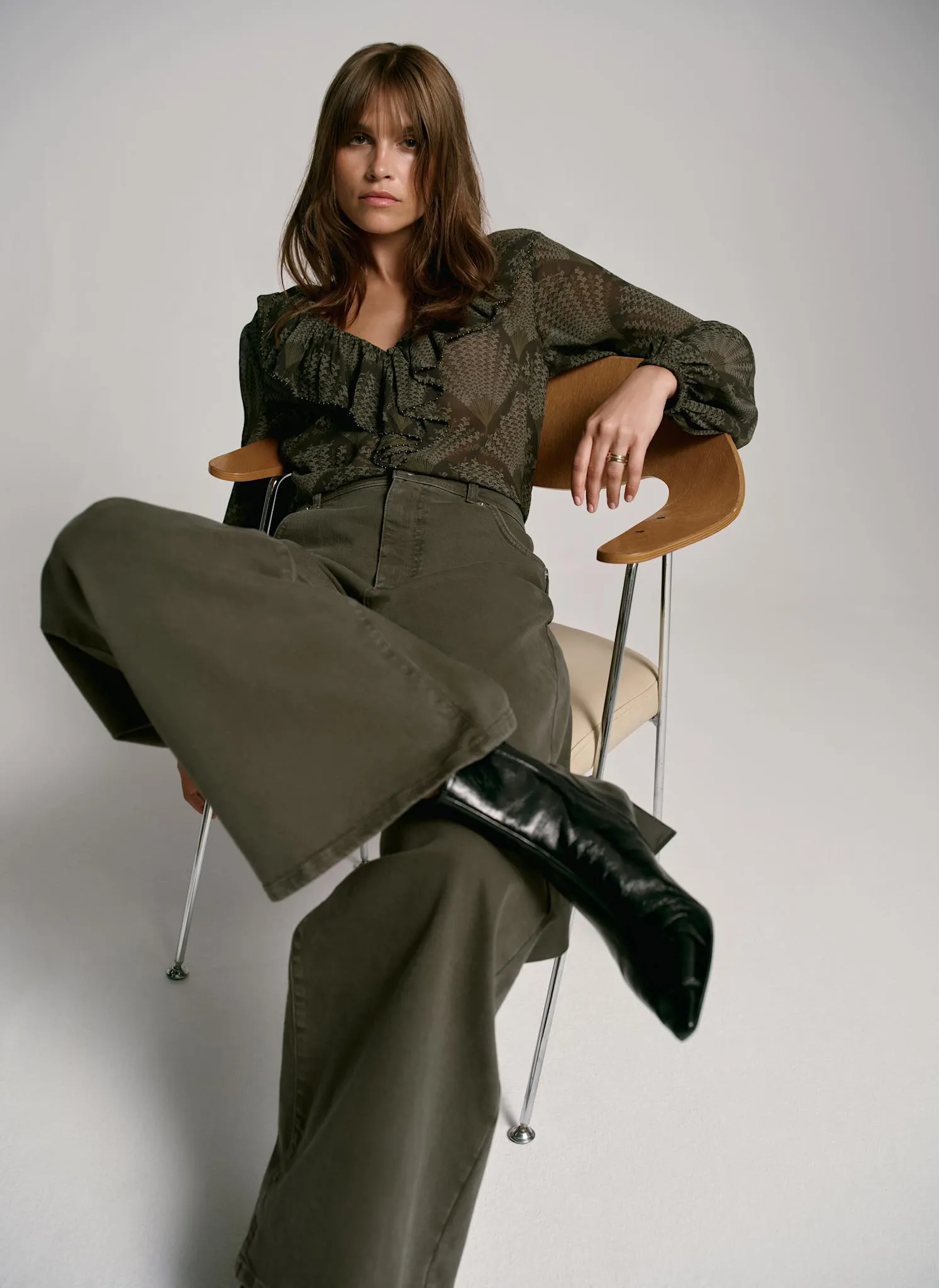 Khaki Printed Long Sleeve Blouse sold by Mint Velvet product image thumbnail 2