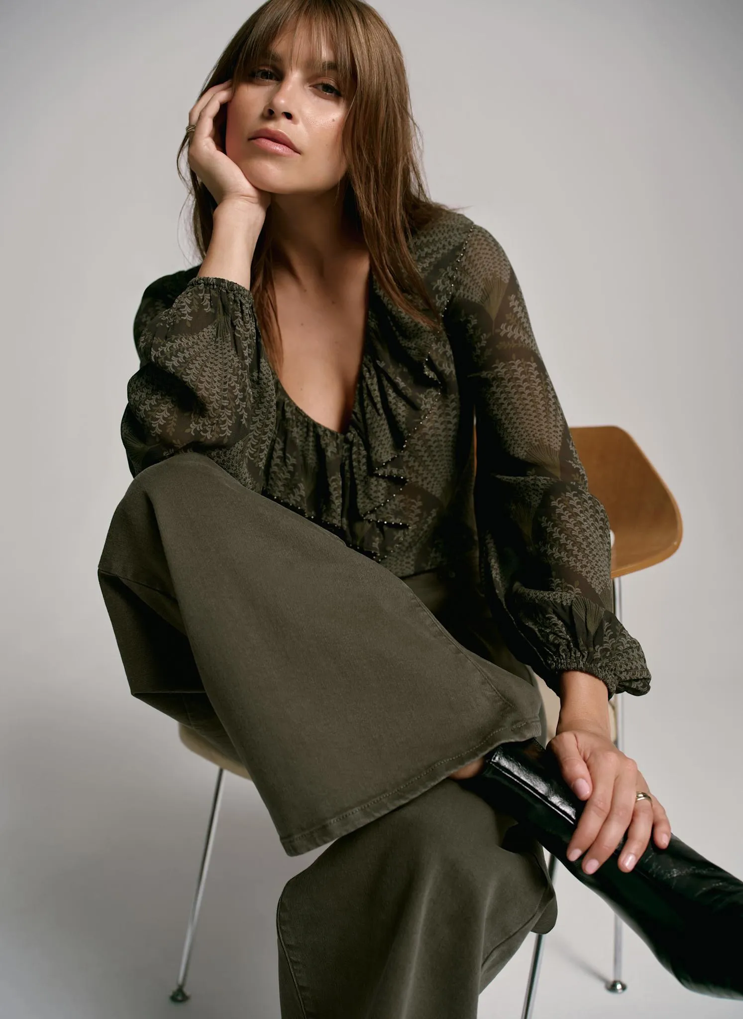 Khaki Printed Long Sleeve Blouse sold by Mint Velvet product image thumbnail 5